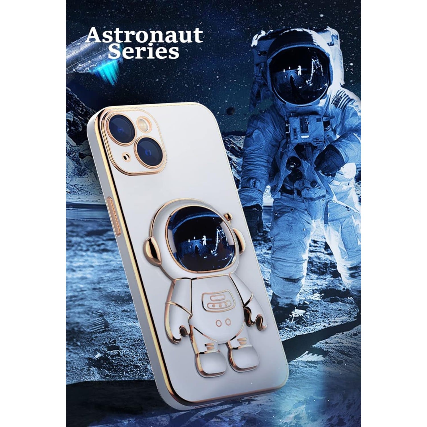 Husa de Protectie TPU 2in1, pentru Apple iPhone 14 Plus, Astronaut cu Suport, Antisoc, Rezistenta la Impact, Protectie Camera, Albastru