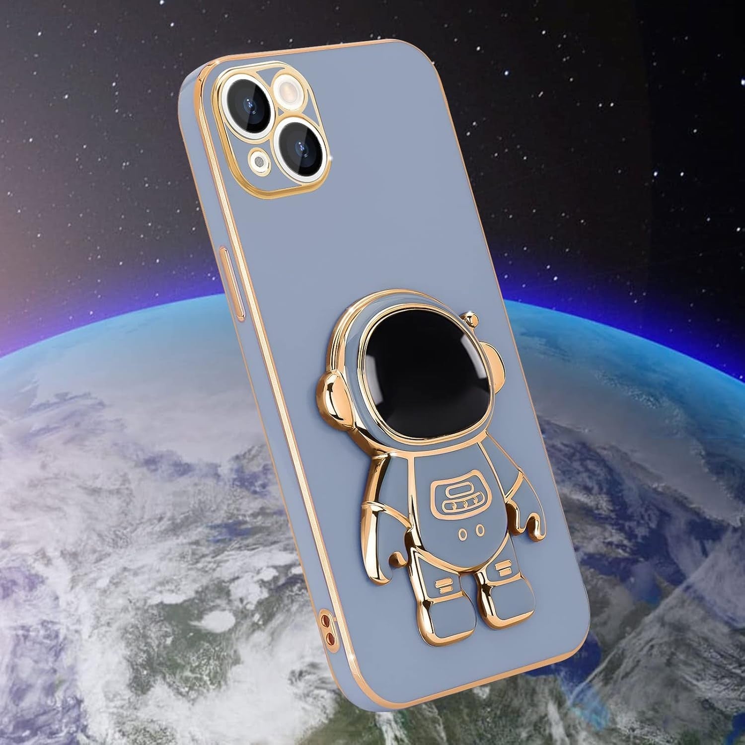 Husa de Protectie TPU 2in1, pentru Apple iPhone 14 Plus, Astronaut cu Suport, Antisoc, Rezistenta la Impact, Protectie Camera, Albastru