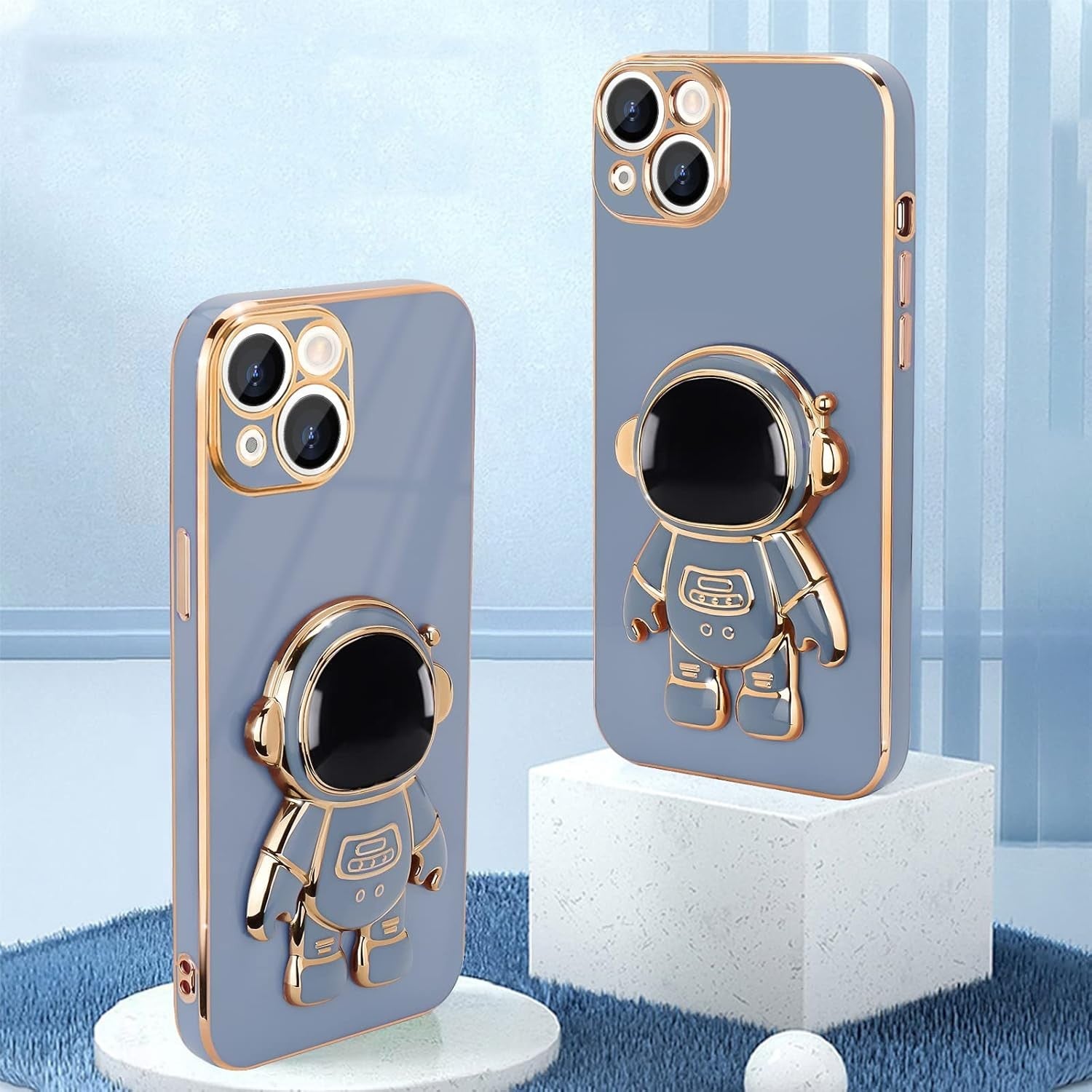 Husa de Protectie TPU 2in1, pentru Apple iPhone 14 Plus, Astronaut cu Suport, Antisoc, Rezistenta la Impact, Protectie Camera, Albastru