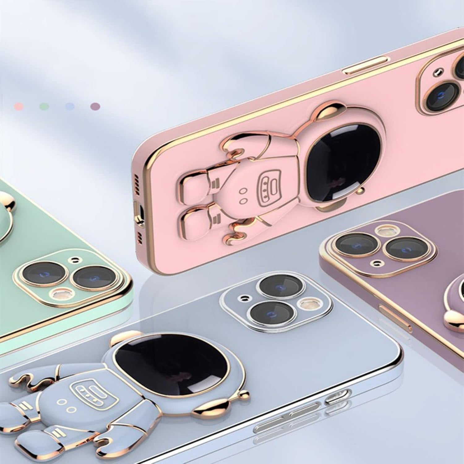 Husa de Protectie TPU 2in1, pentru Apple iPhone 14 Plus, Astronaut cu Suport, Antisoc, Rezistenta la Impact, Protectie Camera, Roz