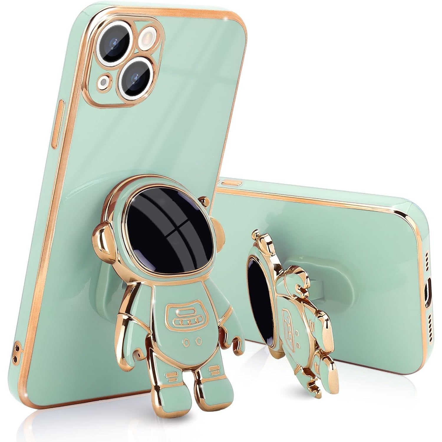 Husa de Protectie TPU 2in1, pentru Apple iPhone 14 Plus, Astronaut cu Suport, Antisoc, Rezistenta la Impact, Protectie Camera, Verde