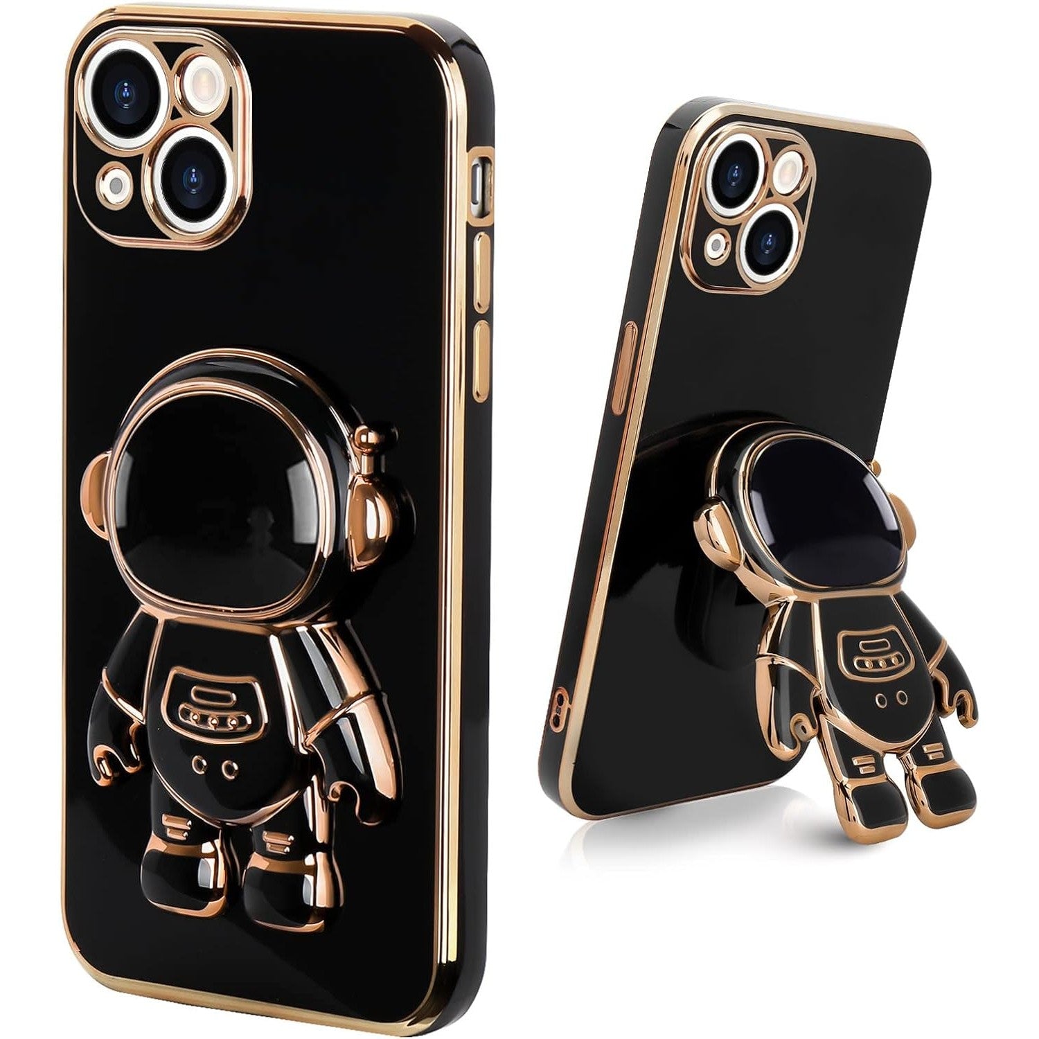 Husa de Protectie TPU 2in1, pentru Apple iPhone 14 Plus, Astronaut cu Suport, Antisoc, Rezistenta la Impact, Protectie Camera, Negru