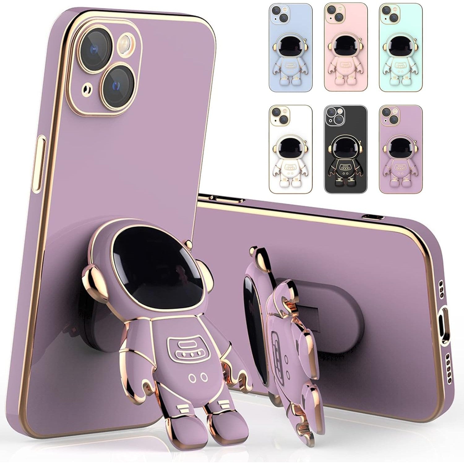 Husa de Protectie TPU 2in1, pentru Apple iPhone 15 Plus, Astronaut cu Suport, Antisoc, Rezistenta la Impact, Protectie Camera, Mov