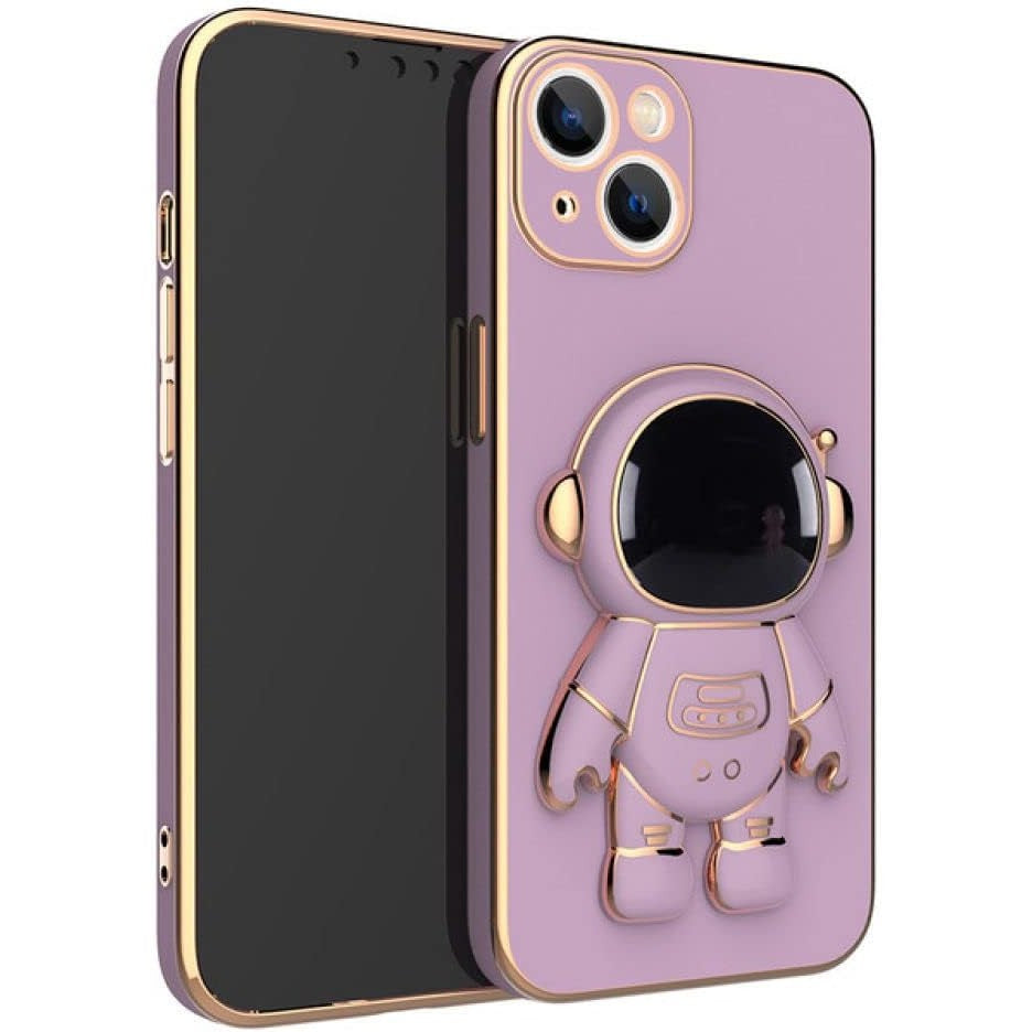 Husa de Protectie TPU 2in1, pentru Apple iPhone 15 Plus, Astronaut cu Suport, Antisoc, Rezistenta la Impact, Protectie Camera, Mov