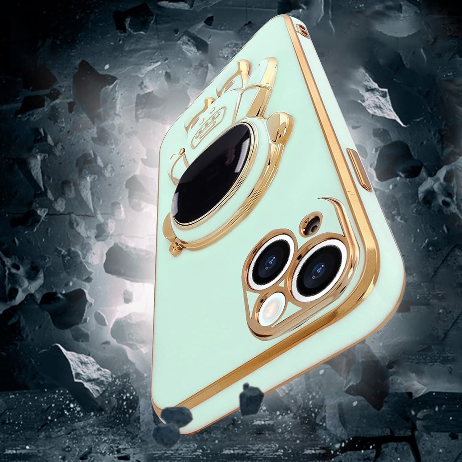 Husa de Protectie TPU 2in1, pentru Apple iPhone 15 Plus, Astronaut cu Suport, Antisoc, Rezistenta la Impact, Protectie Camera, Verde