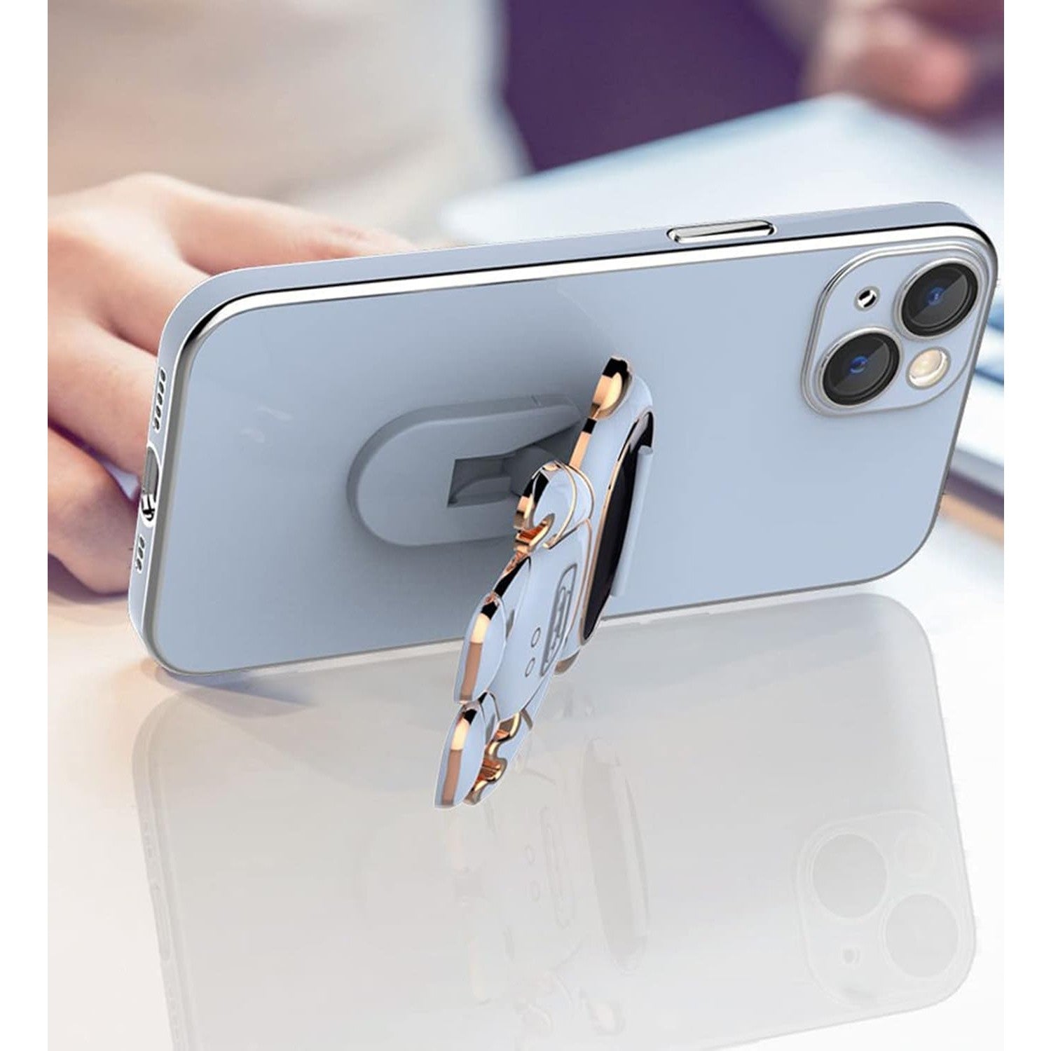 Husa de Protectie TPU 2in1, pentru Apple iPhone 15 Plus, Astronaut cu Suport, Antisoc, Rezistenta la Impact, Protectie Camera, Albastru