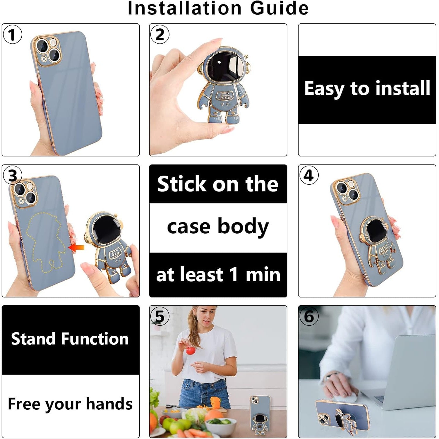 Husa de Protectie TPU 2in1, pentru Apple iPhone 15 Plus, Astronaut cu Suport, Antisoc, Rezistenta la Impact, Protectie Camera, Albastru