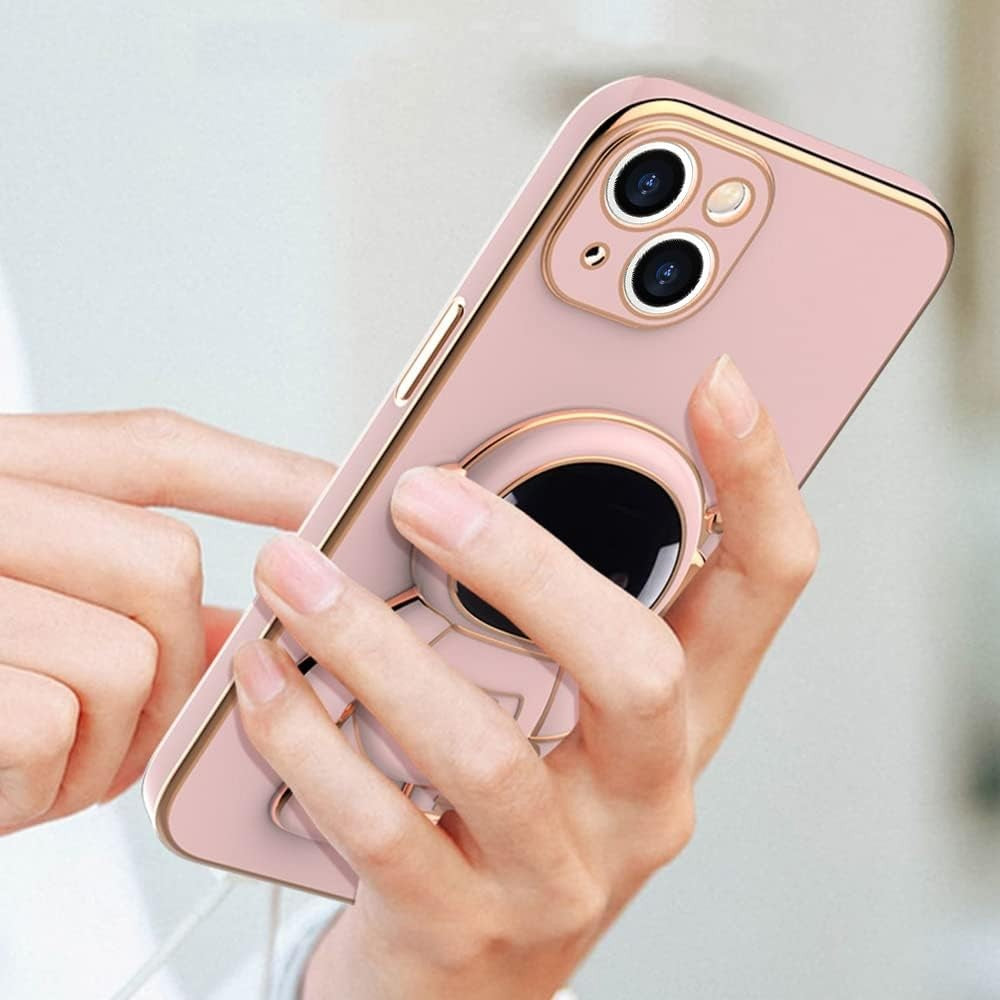 Husa de Protectie TPU 2in1, pentru Apple iPhone 15 Plus, Astronaut cu Suport, Antisoc, Rezistenta la Impact, Protectie Camera, Roz