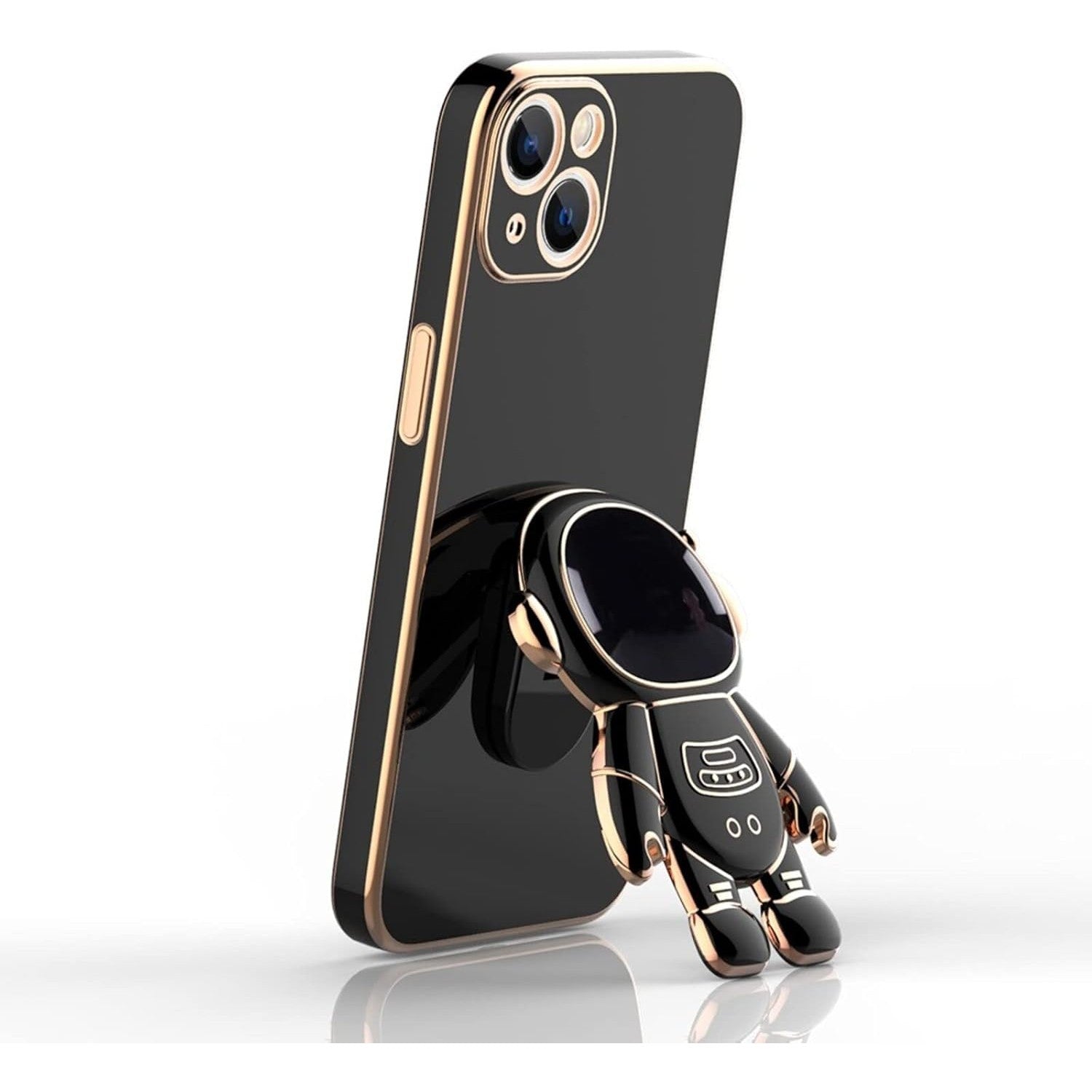 Husa de Protectie TPU 2in1, pentru Apple iPhone 15 Plus, Astronaut cu Suport, Antisoc, Rezistenta la Impact, Protectie Camera, Negru