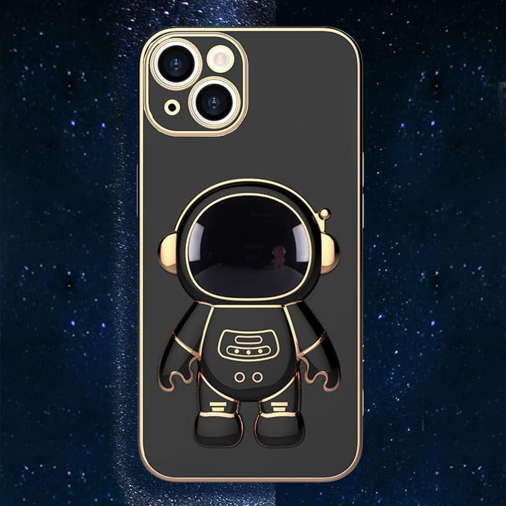 Husa de Protectie TPU 2in1, pentru Apple iPhone 15 Plus, Astronaut cu Suport, Antisoc, Rezistenta la Impact, Protectie Camera, Negru