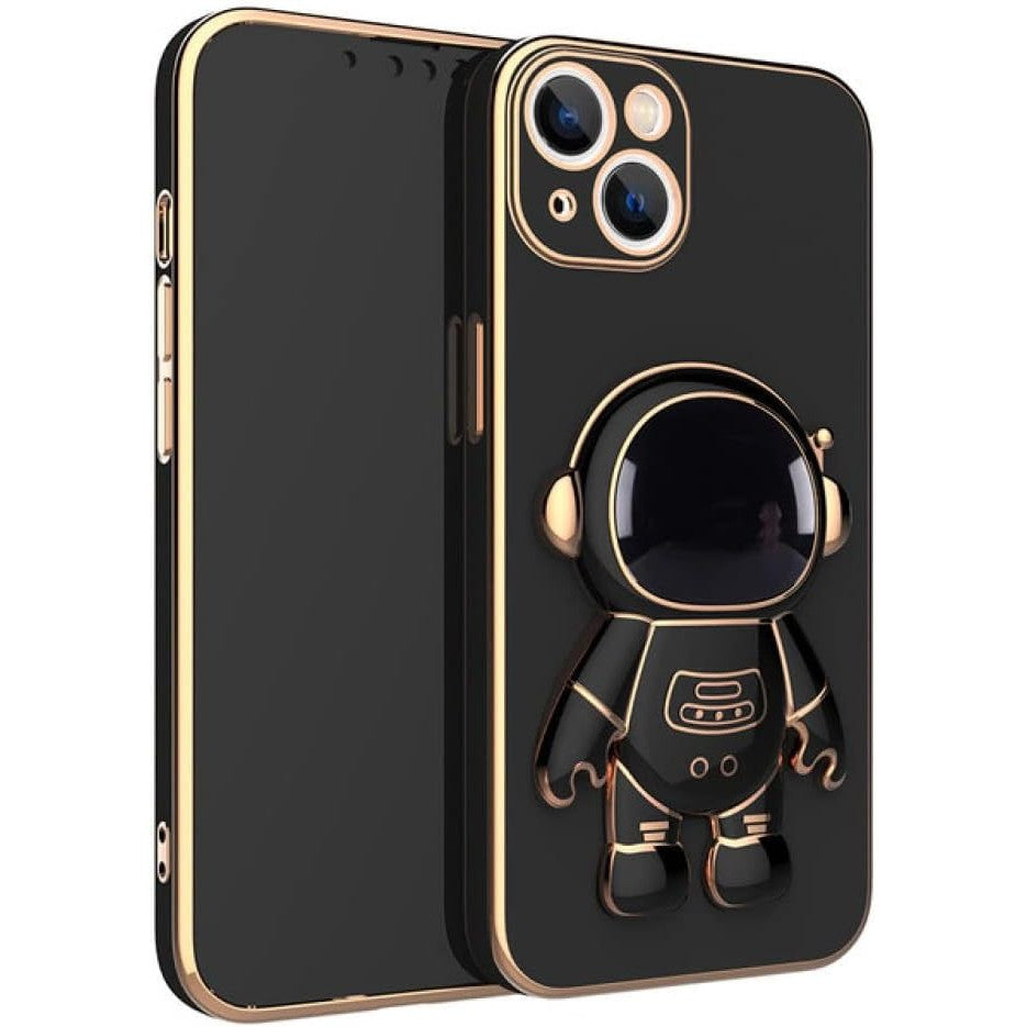 Husa de Protectie TPU 2in1, pentru Apple iPhone 15 Plus, Astronaut cu Suport, Antisoc, Rezistenta la Impact, Protectie Camera, Negru
