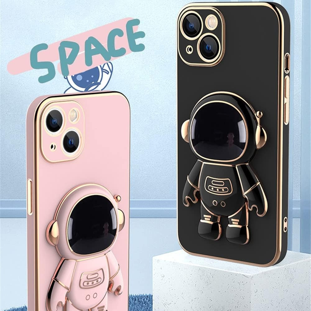 Husa de Protectie TPU 2in1, pentru Apple iPhone 15 Plus, Astronaut cu Suport, Antisoc, Rezistenta la Impact, Protectie Camera, Negru
