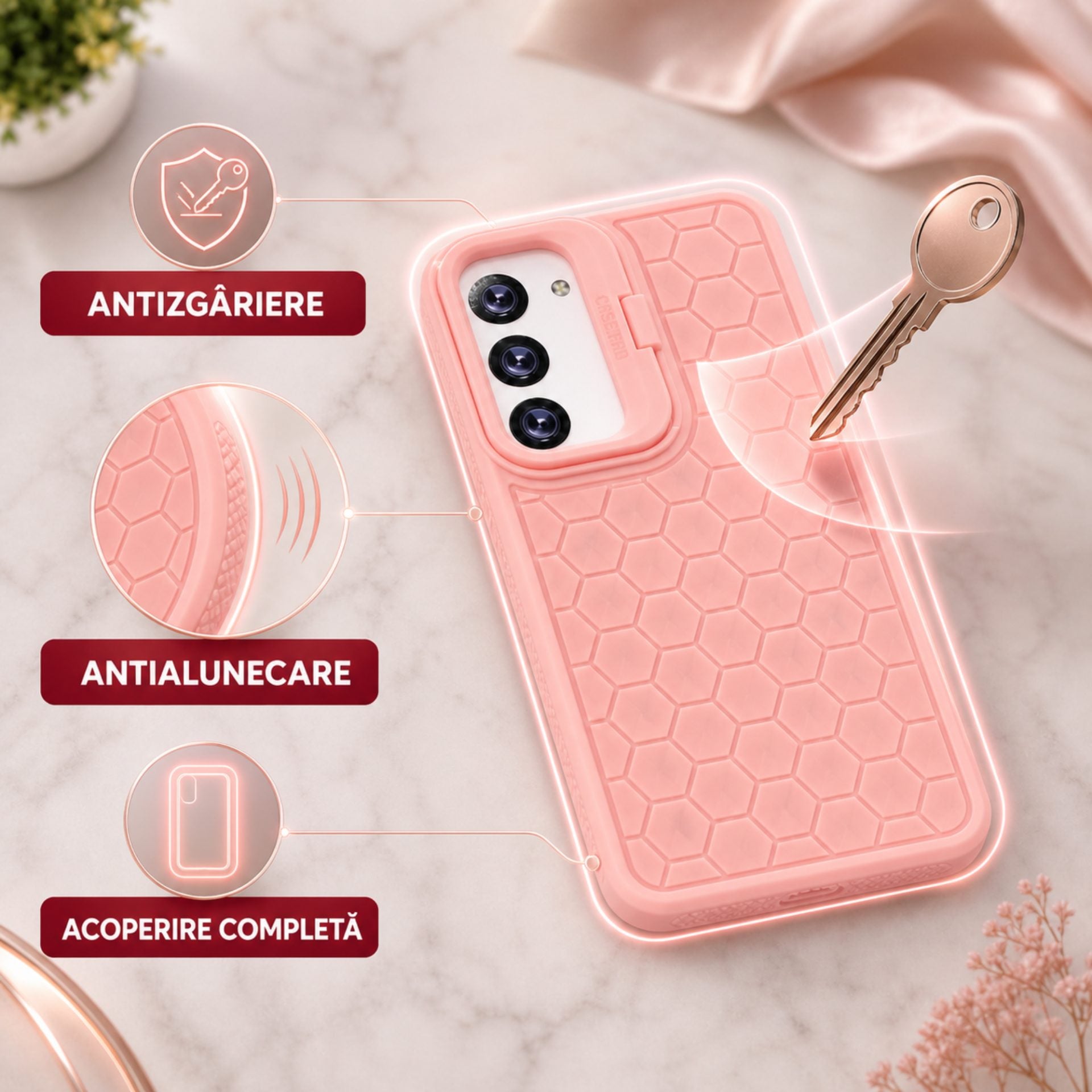 Husa de Protectie TPU, pentru Samsung Galaxy S23, 3D Cube, cu Inel, Protectie Camera, Antisoc, Antizgariere, Antialunecare, Acoperire Completa, Roz