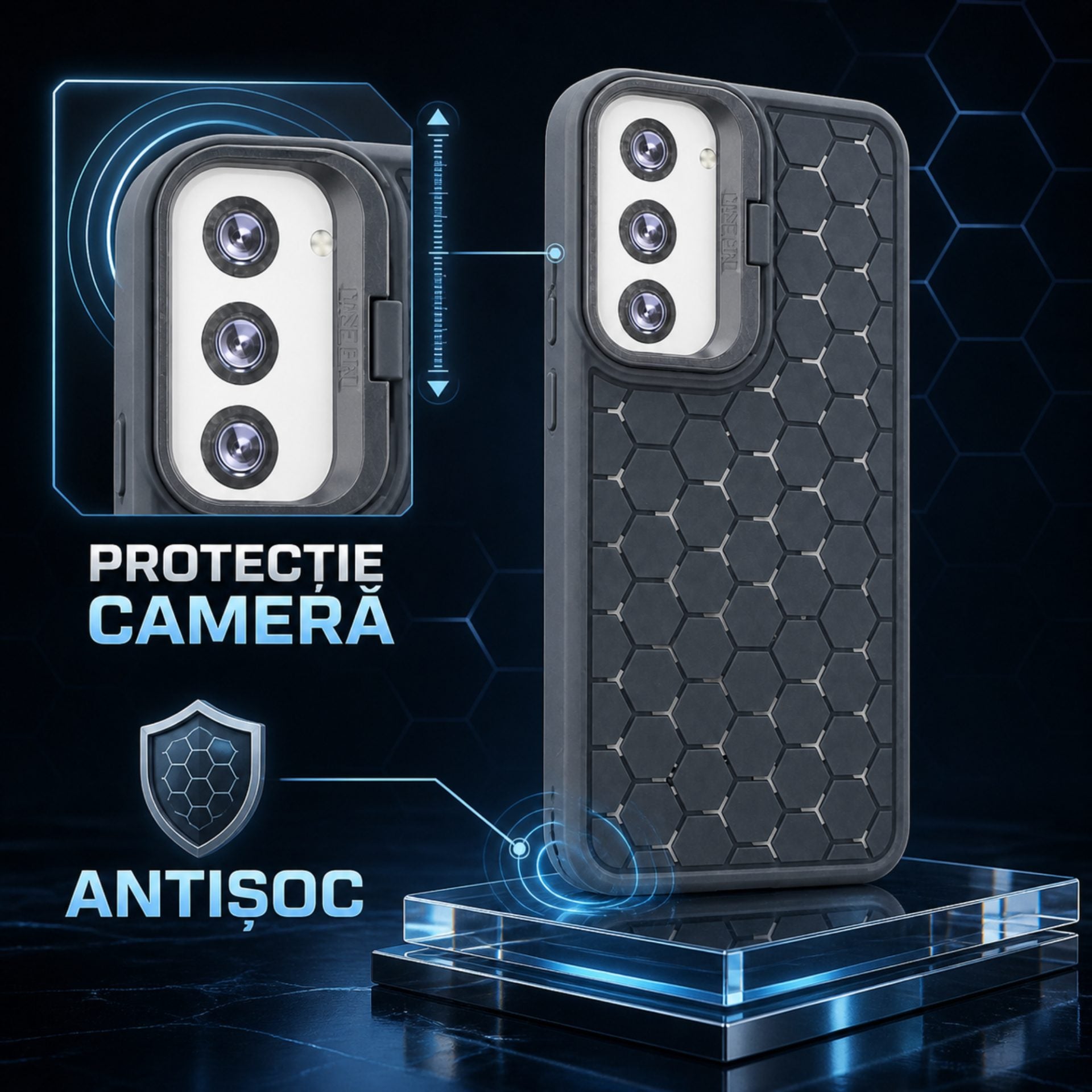 Husa de Protectie TPU, pentru Samsung Galaxy S23, 3D Cube, cu Inel, Protectie Camera, Antisoc, Antizgariere, Antialunecare, Acoperire Completa, Albastru