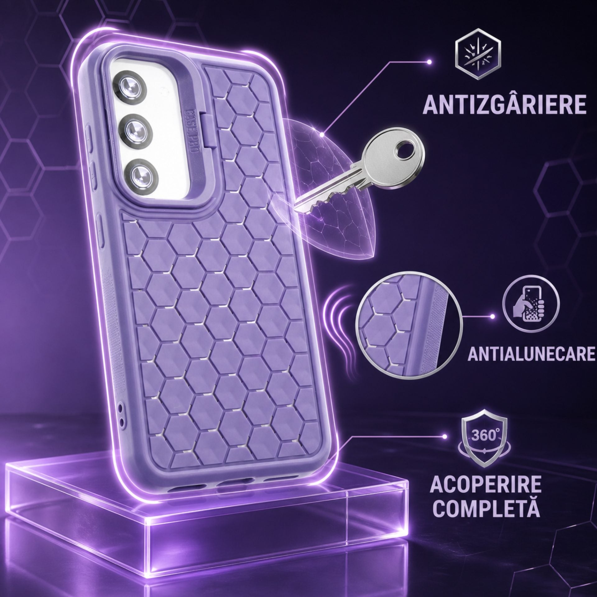 Husa de Protectie TPU, pentru Samsung Galaxy S23, 3D Cube, cu Inel, Protectie Camera, Antisoc, Antizgariere, Antialunecare, Acoperire Completa, Mov