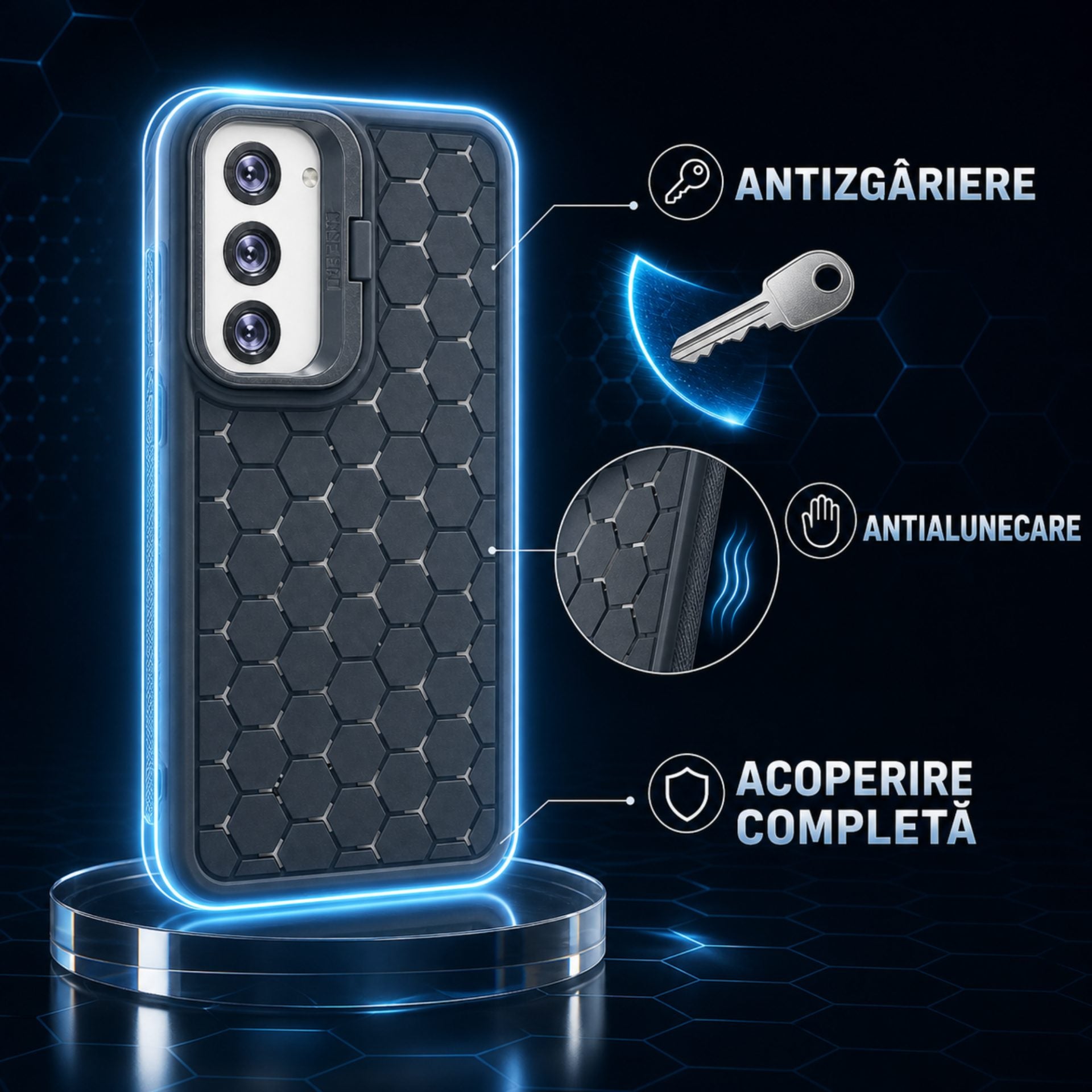 Husa de Protectie TPU, pentru Samsung Galaxy S23, 3D Cube, cu Inel, Protectie Camera, Antisoc, Antizgariere, Antialunecare, Acoperire Completa, Albastru