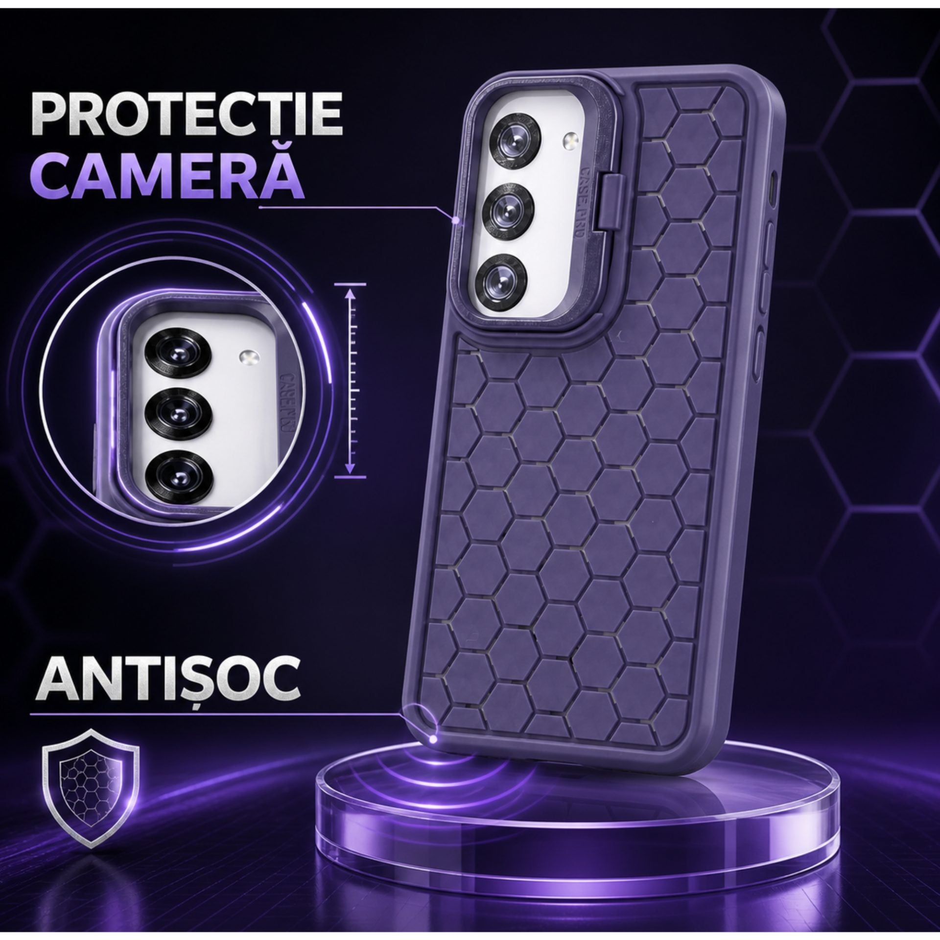 Husa de Protectie TPU, pentru Samsung Galaxy S23, 3D Cube, cu Inel, Protectie Camera, Antisoc, Antizgariere, Antialunecare, Acoperire Completa, Mov