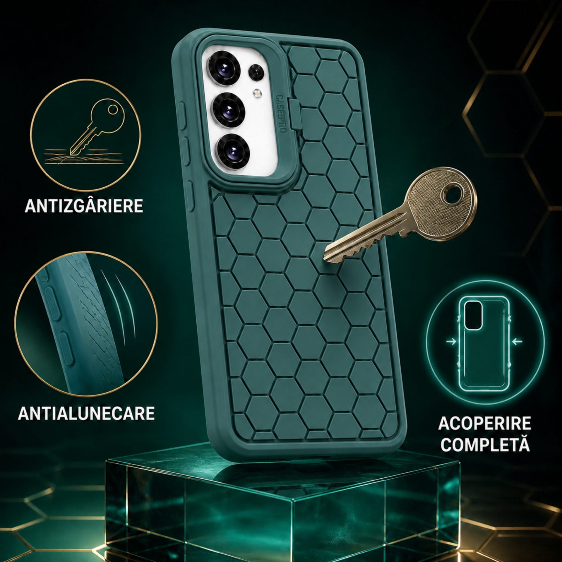 Husa de Protectie TPU, pentru Samsung Galaxy S23 Plus, 3D Cube, cu Inel, Protectie Camera, Antisoc, Antizgariere, Antialunecare, Acoperire Completa, Verde