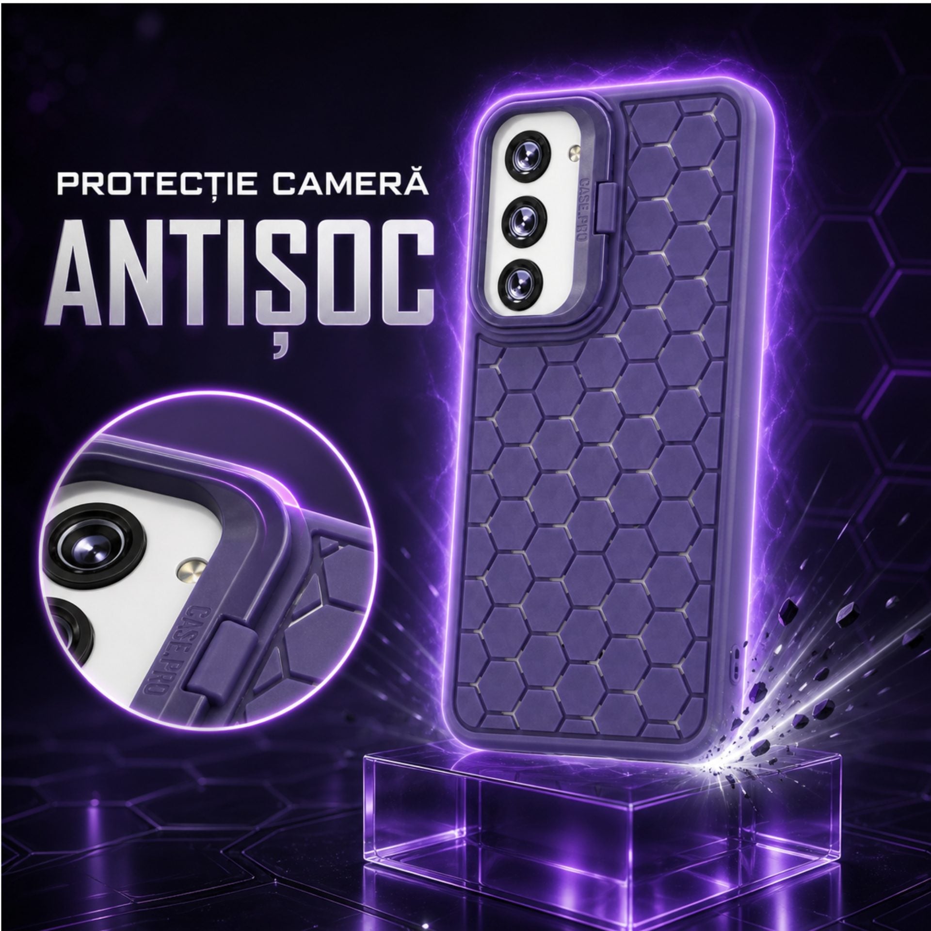Husa de Protectie TPU, pentru Samsung Galaxy S23 Plus, 3D Cube, cu Inel, Protectie Camera, Antisoc, Antizgariere, Antialunecare, Acoperire Completa, Mov