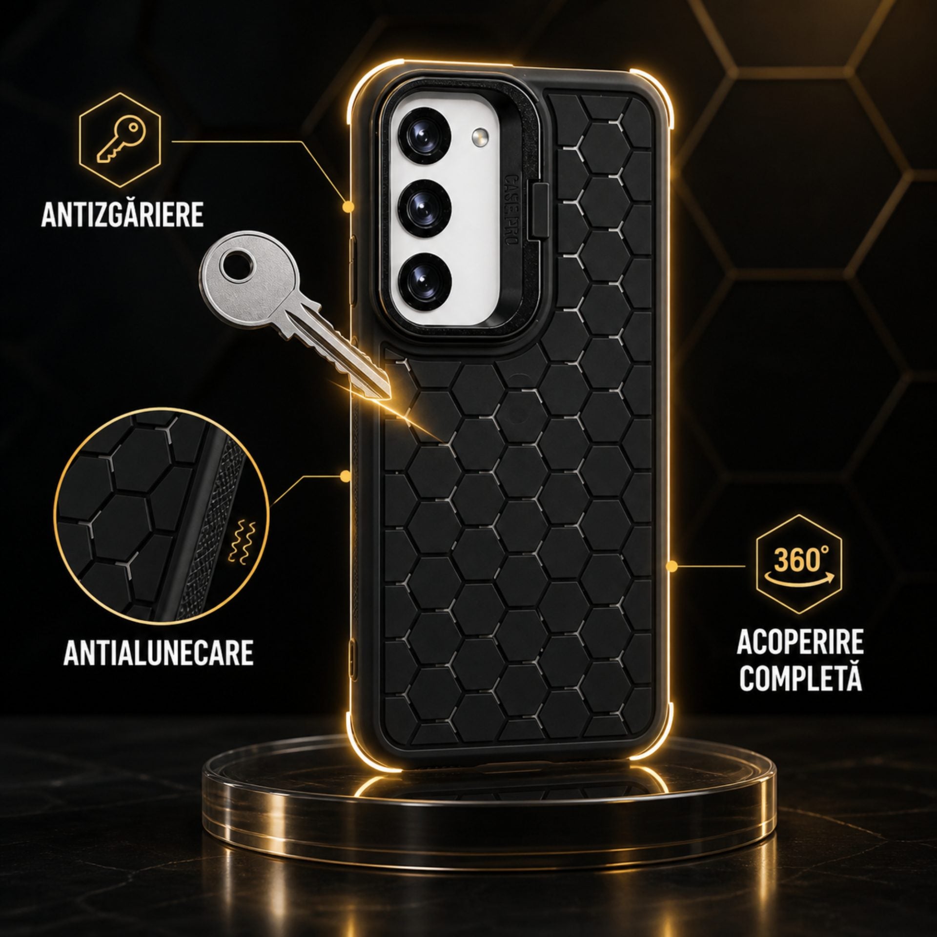 Husa de Protectie TPU, pentru Samsung Galaxy S23 Plus, 3D Cube, cu Inel, Protectie Camera, Antisoc, Antizgariere, Antialunecare, Acoperire Completa, Negru