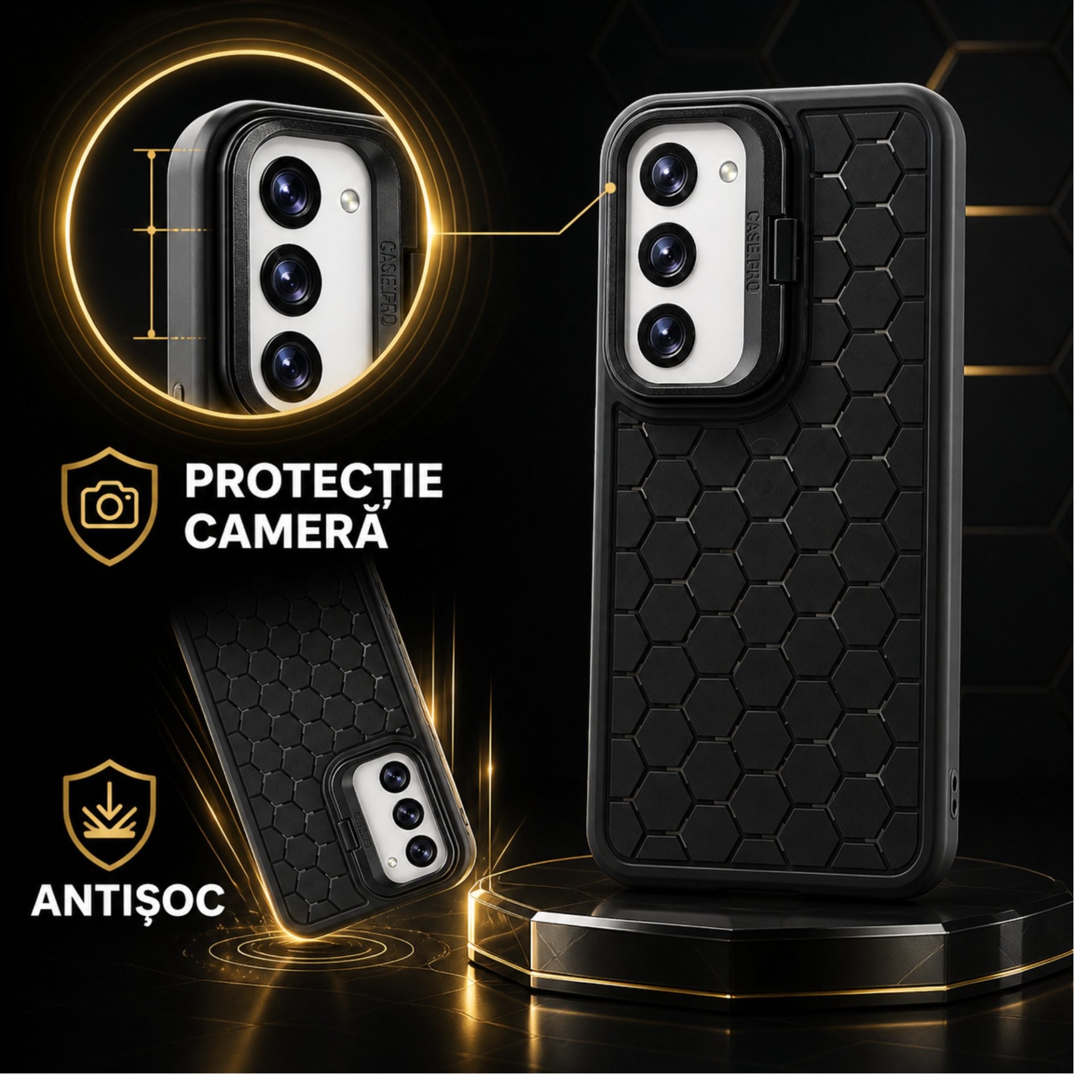Husa de Protectie TPU, pentru Samsung Galaxy S23 Plus, 3D Cube, cu Inel, Protectie Camera, Antisoc, Antizgariere, Antialunecare, Acoperire Completa, Negru