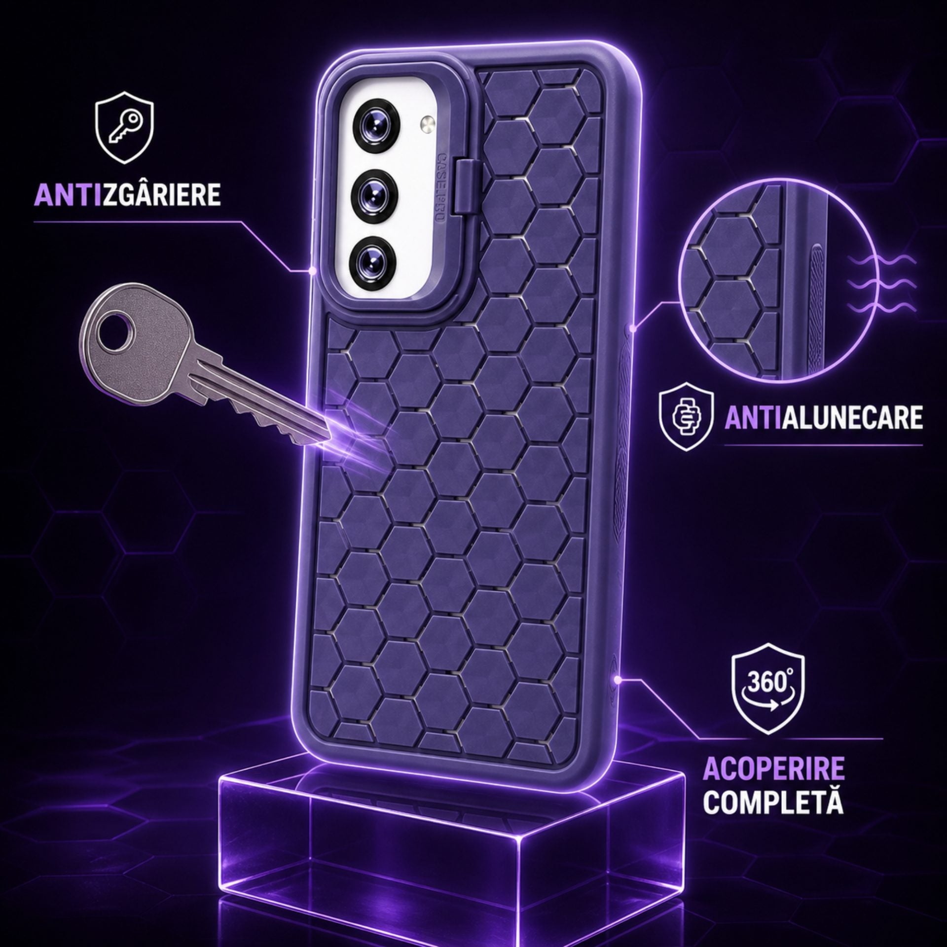 Husa de Protectie TPU, pentru Samsung Galaxy S23 Plus, 3D Cube, cu Inel, Protectie Camera, Antisoc, Antizgariere, Antialunecare, Acoperire Completa, Mov