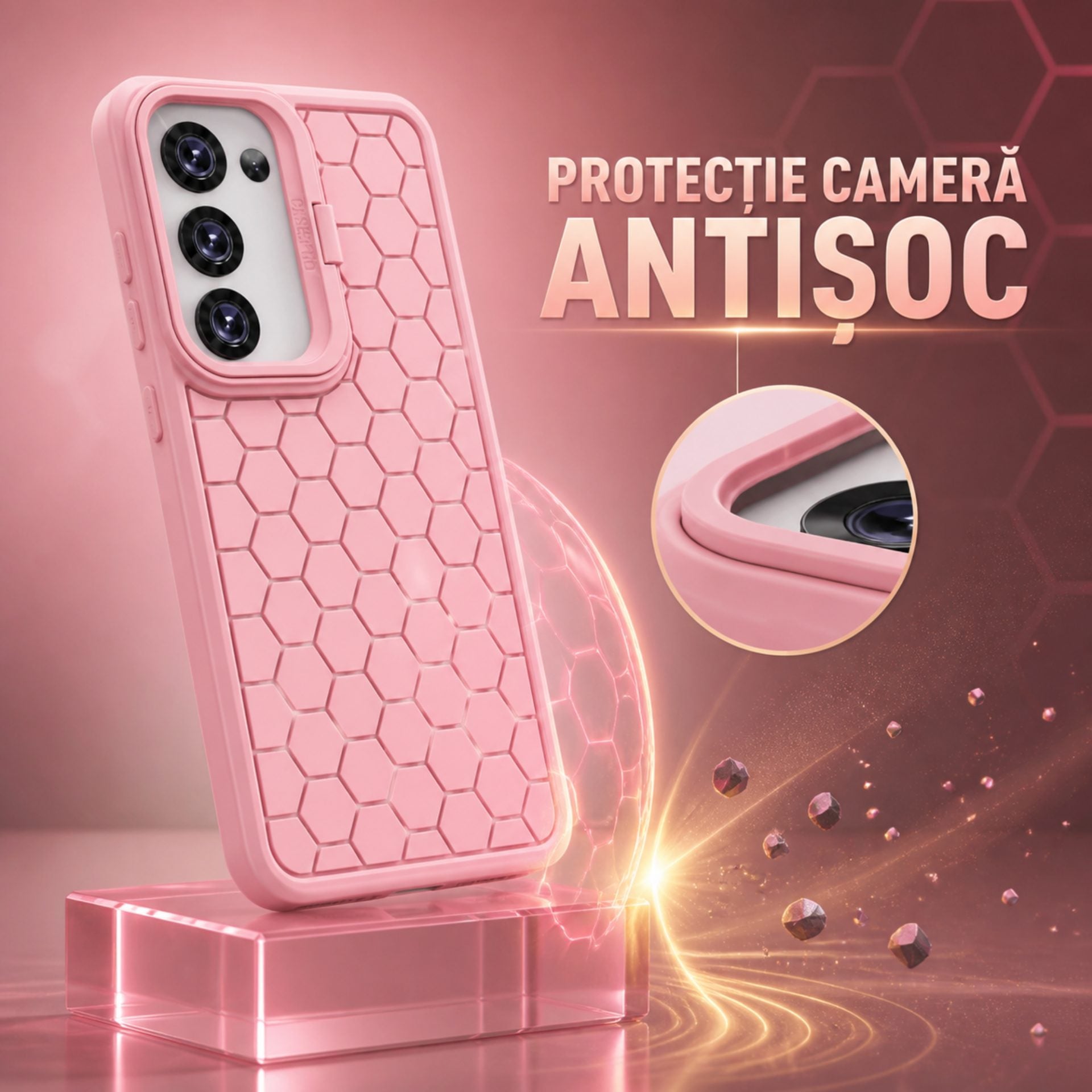 Husa de Protectie TPU, pentru Samsung Galaxy S23 Plus, 3D Cube, cu Inel, Protectie Camera, Antisoc, Antizgariere, Antialunecare, Acoperire Completa, Roz