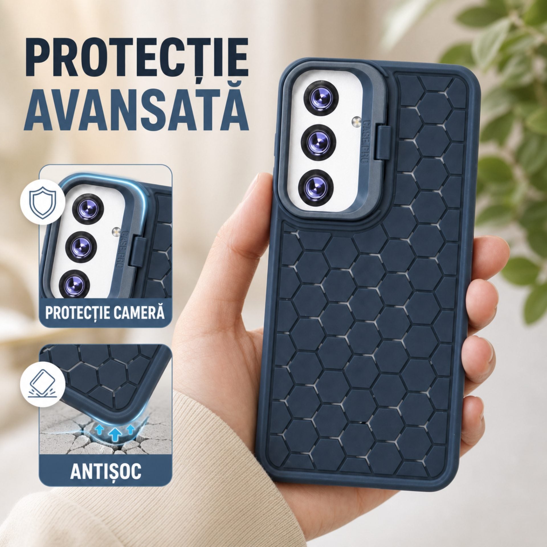 Husa de Protectie TPU, pentru Samsung Galaxy S24, 3D Cube, cu Inel, Protectie Camera, Antisoc, Antizgariere, Antialunecare, Acoperire Completa, Albastru