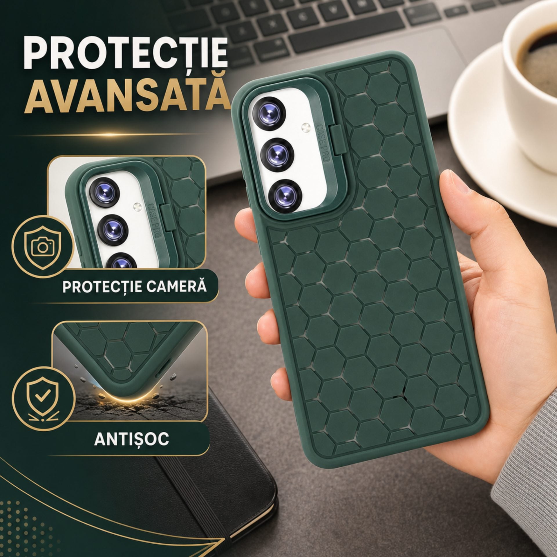 Husa de Protectie TPU, pentru Samsung Galaxy S24, 3D Cube, cu Inel, Protectie Camera, Antisoc, Antizgariere, Antialunecare, Acoperire Completa, Verde