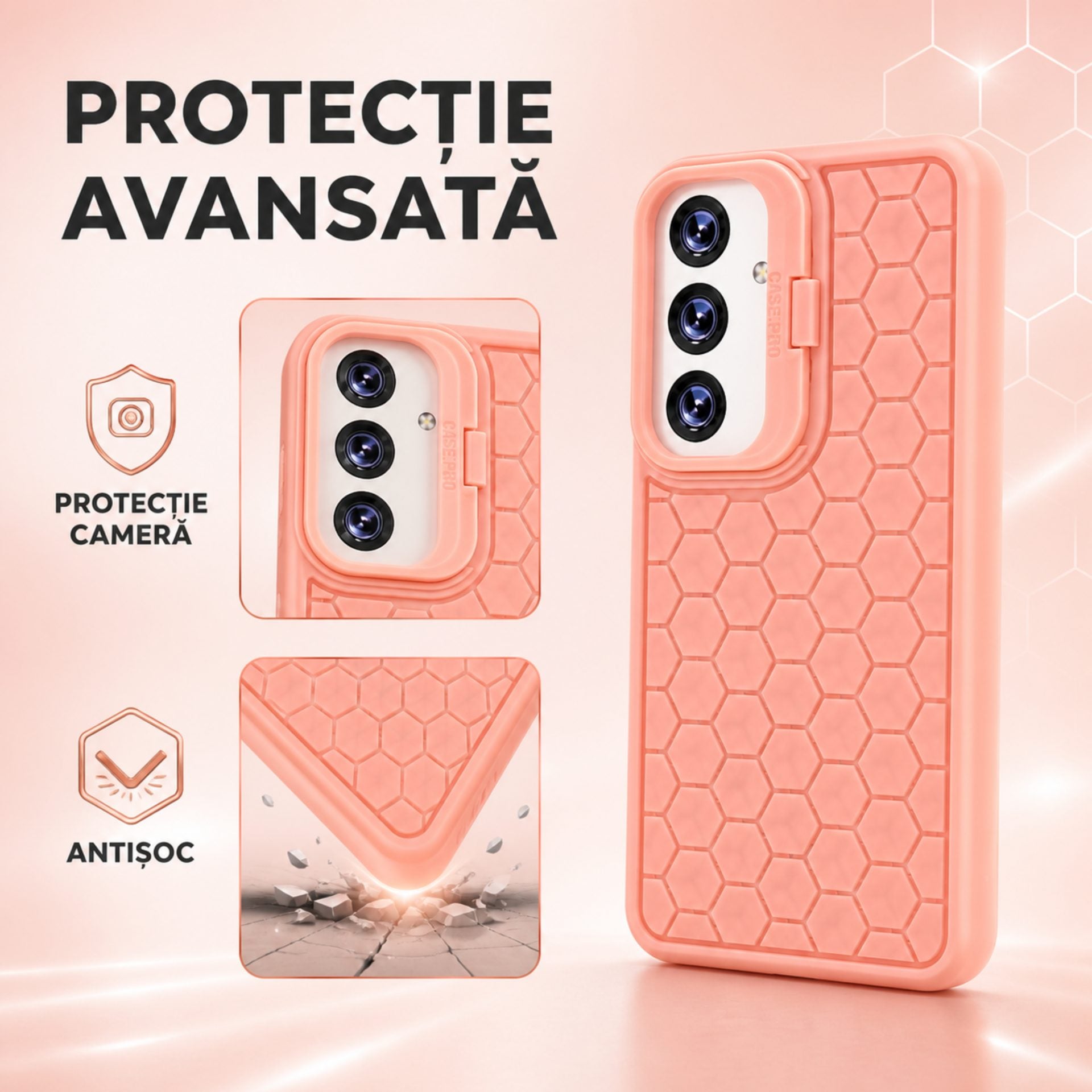 Husa de Protectie TPU, pentru Samsung Galaxy S24, 3D Cube, cu Inel, Protectie Camera, Antisoc, Antizgariere, Antialunecare, Acoperire Completa, Roz