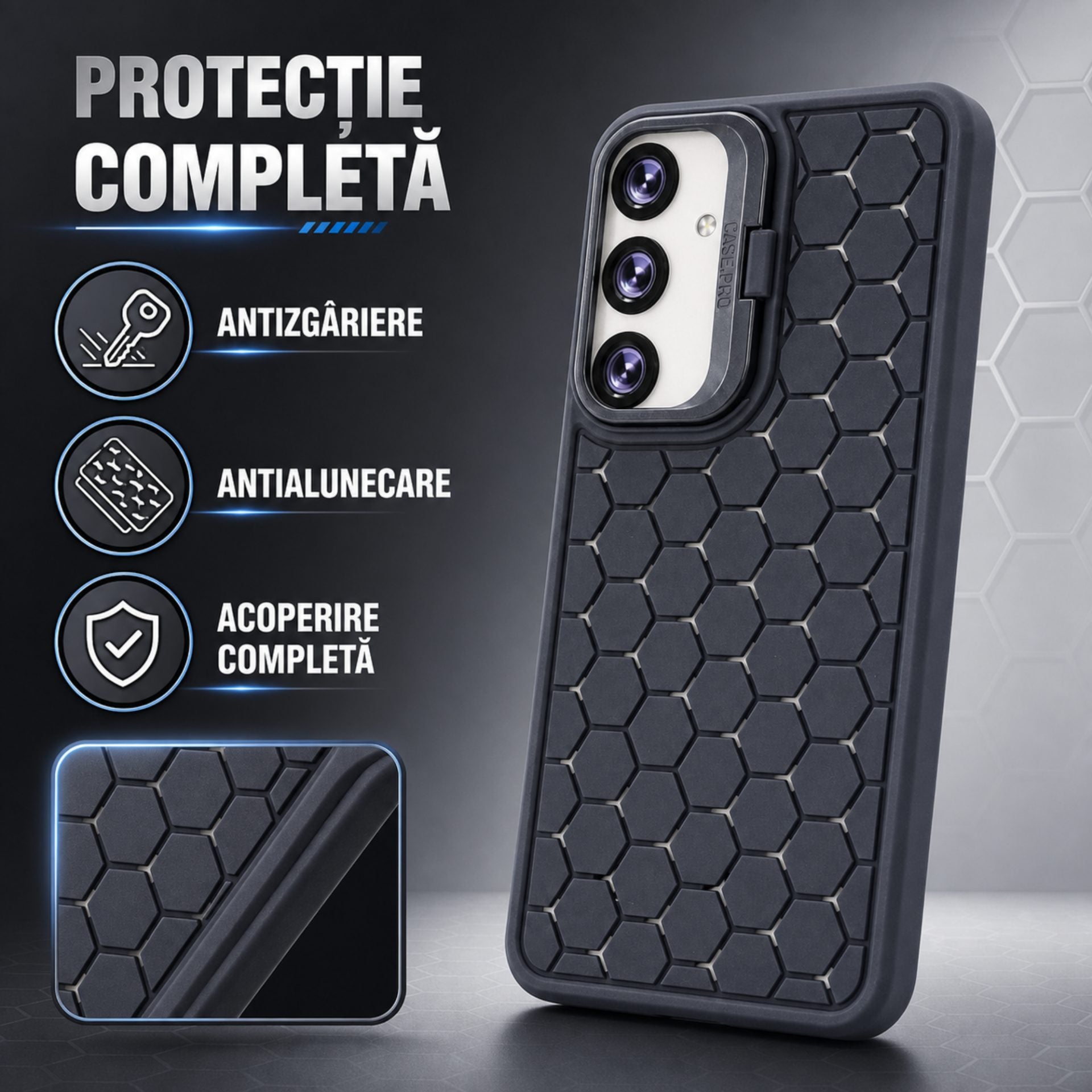 Husa de Protectie TPU, pentru Samsung Galaxy S24 Plus, 3D Cube, cu Inel, Protectie Camera, Antisoc, Antizgariere, Antialunecare, Acoperire Completa, Albastru