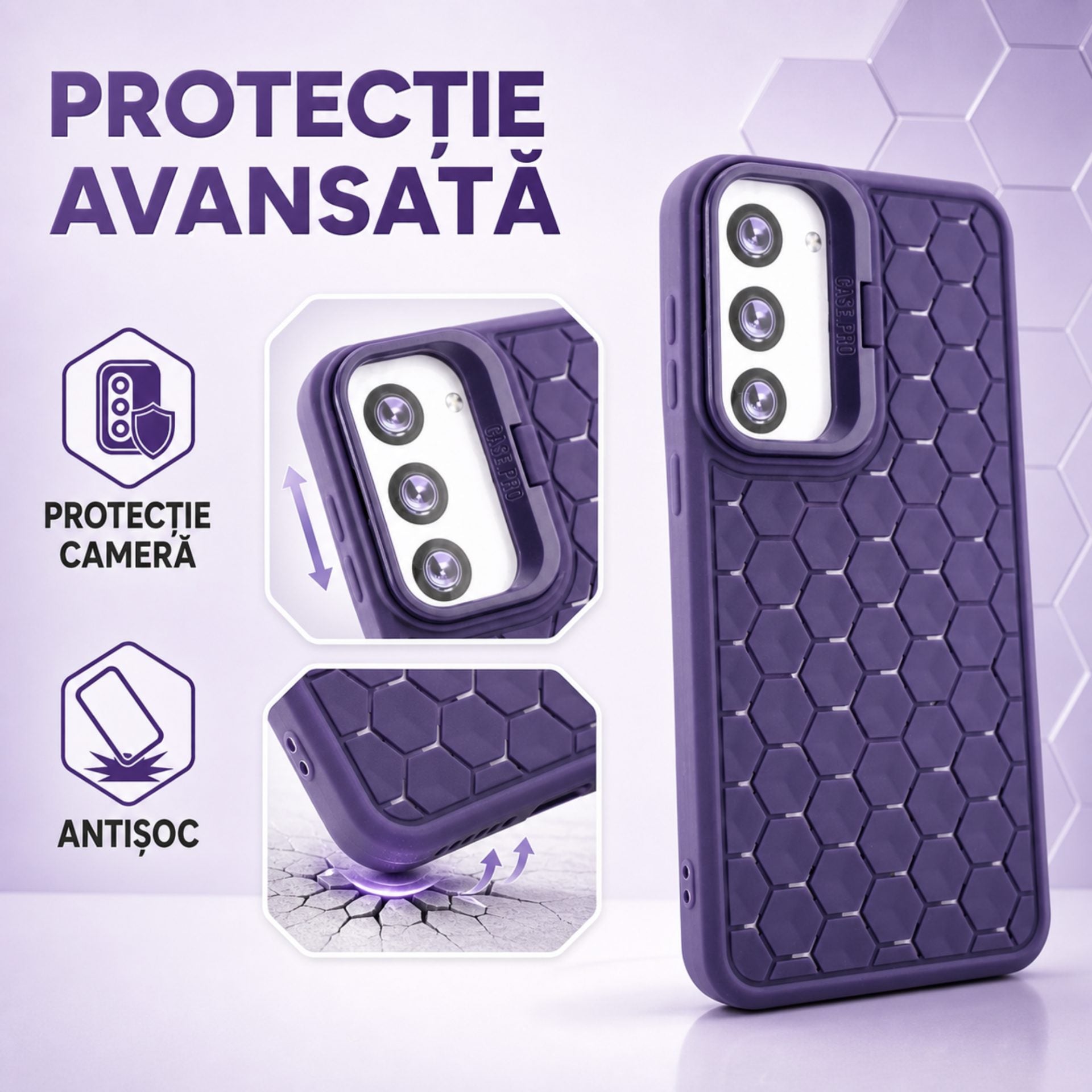 Husa de Protectie TPU, pentru Samsung Galaxy S24 Plus, 3D Cube, cu Inel, Protectie Camera, Antisoc, Antizgariere, Antialunecare, Acoperire Completa, Mov