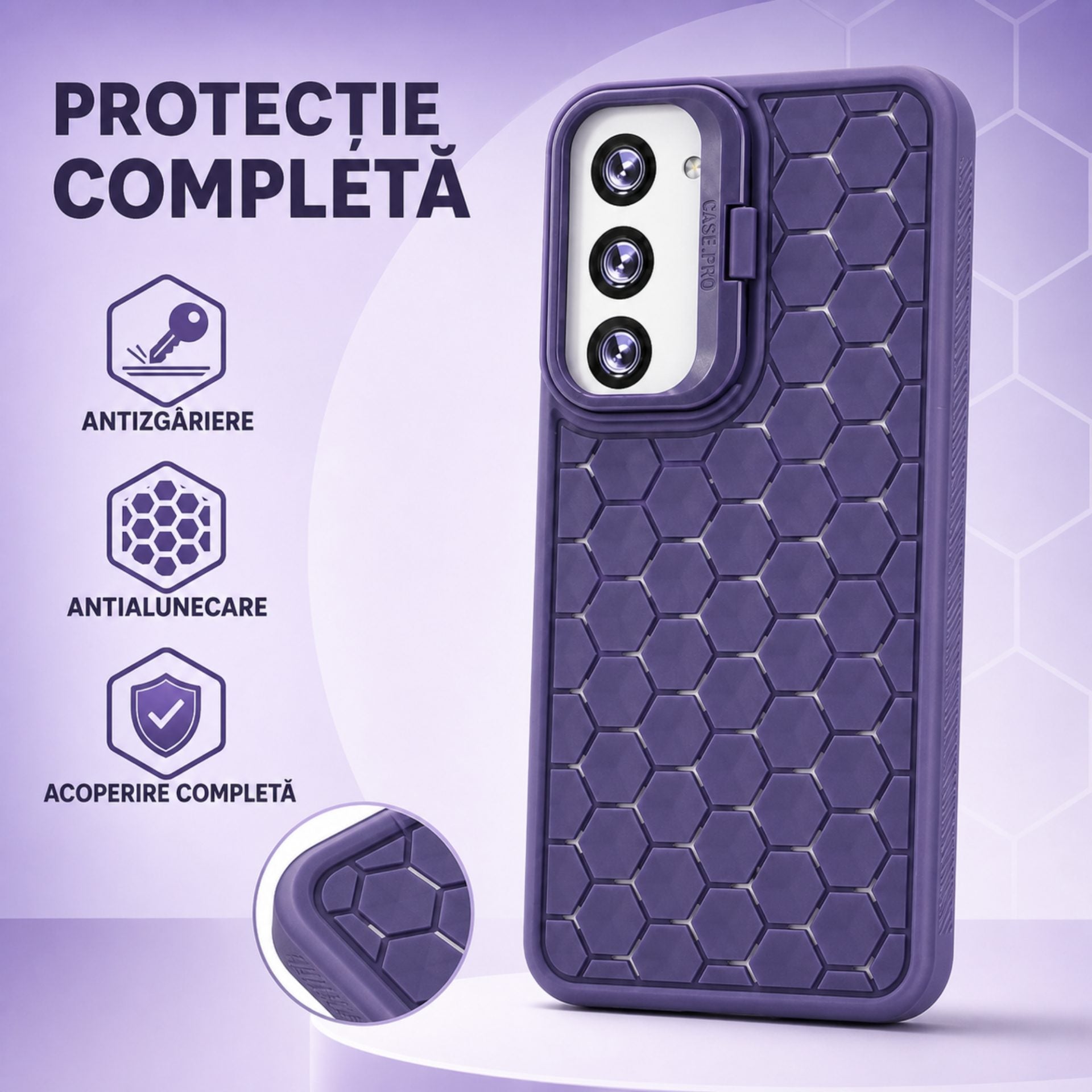 Husa de Protectie TPU, pentru Samsung Galaxy S24 Plus, 3D Cube, cu Inel, Protectie Camera, Antisoc, Antizgariere, Antialunecare, Acoperire Completa, Mov