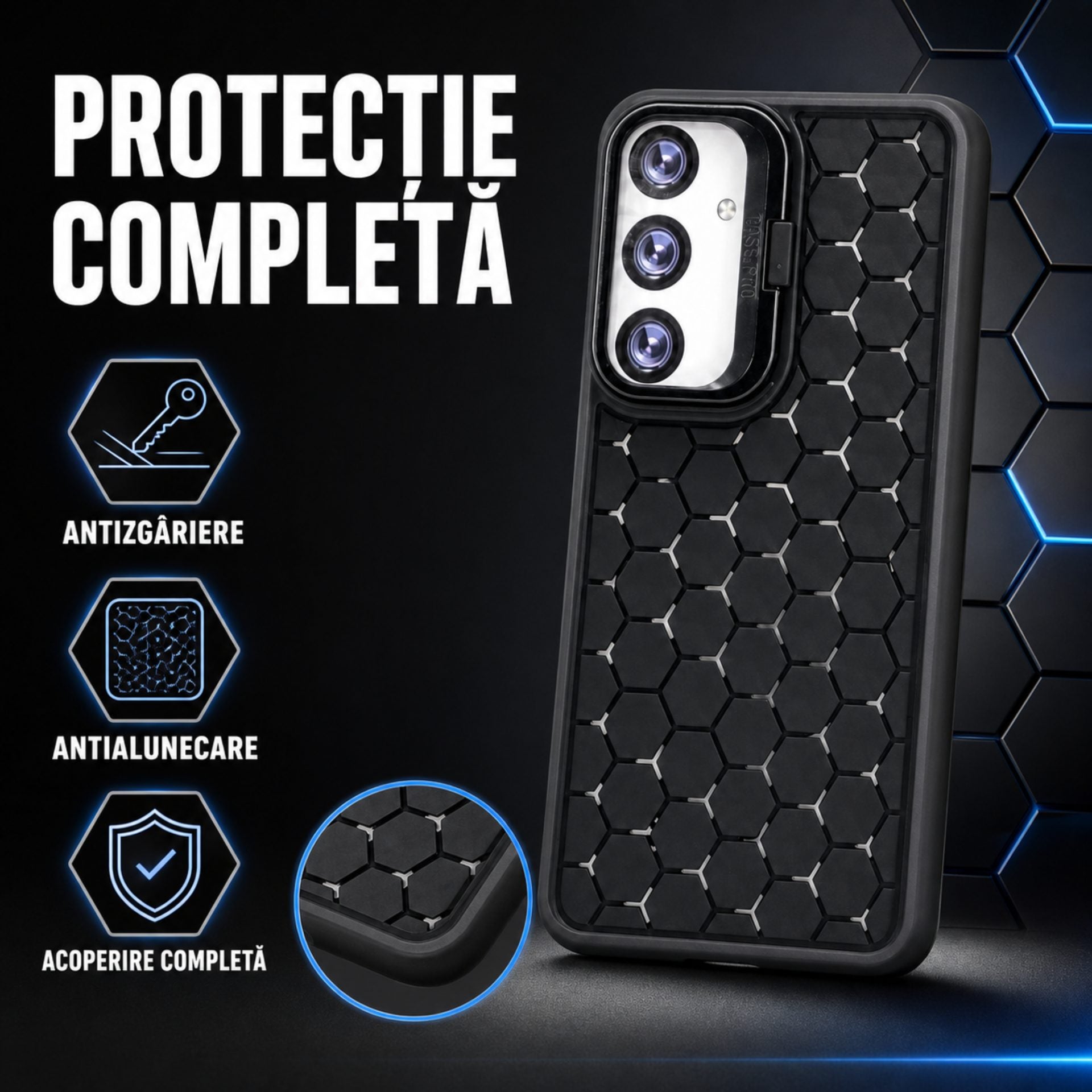 Husa de Protectie TPU, pentru Samsung Galaxy S24 Plus, 3D Cube, cu Inel, Protectie Camera, Antisoc, Antizgariere, Antialunecare, Acoperire Completa, Negru