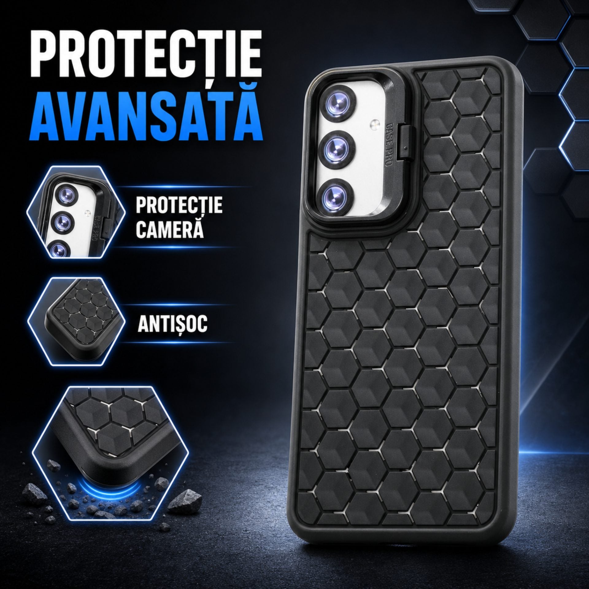 Husa de Protectie TPU, pentru Samsung Galaxy S24 Plus, 3D Cube, cu Inel, Protectie Camera, Antisoc, Antizgariere, Antialunecare, Acoperire Completa, Negru