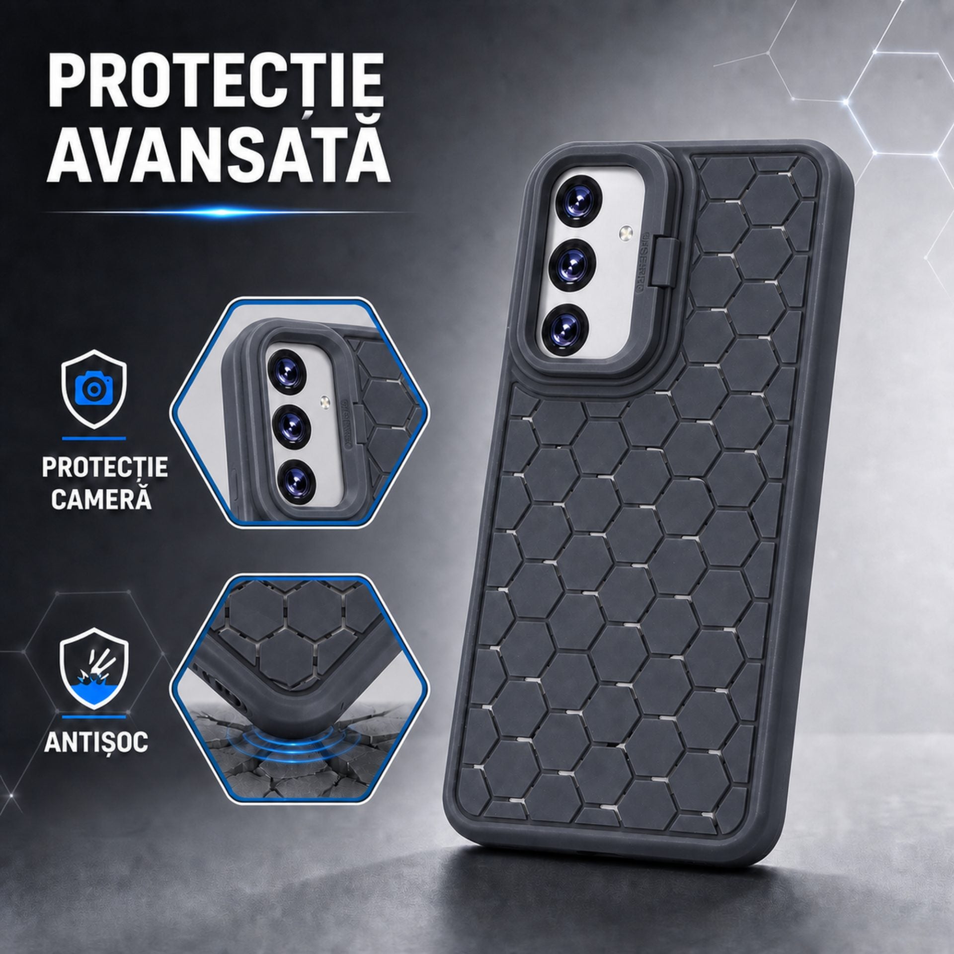Husa de Protectie TPU, pentru Samsung Galaxy S24 Plus, 3D Cube, cu Inel, Protectie Camera, Antisoc, Antizgariere, Antialunecare, Acoperire Completa, Albastru