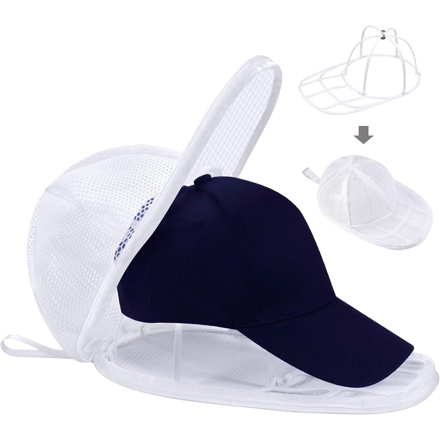 Husa de Spalare Sapca, Flippy, pentru Masina de Spalat, din Poliester, Circumferinta 53 cm, cu Fermoar, cu Suport Sapca, Alb