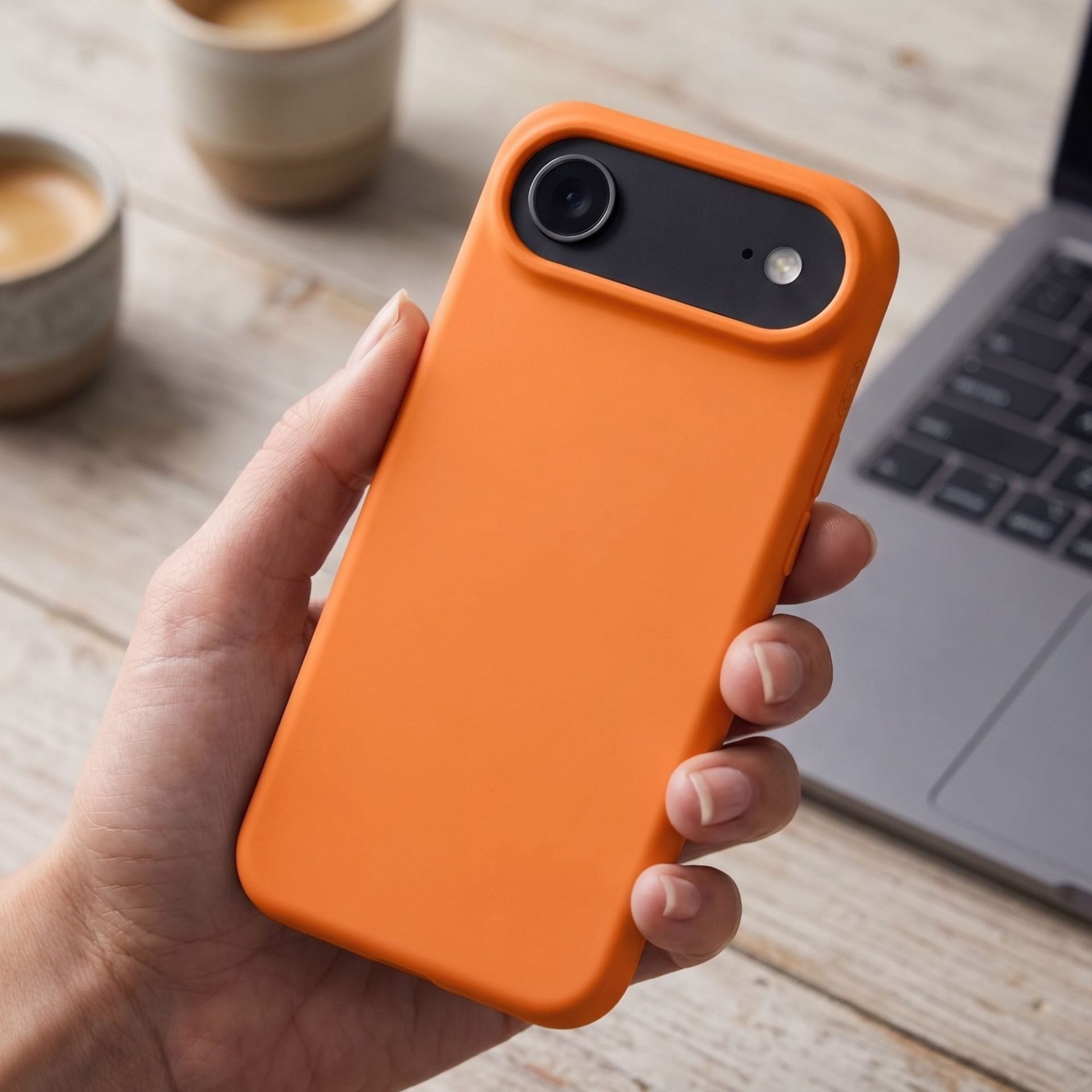 Husa de Protectie Telefon, Compatibila cu iPhone 17 Air, Silicon Premium Antisoc, Protectie Completa 360, Design Modern, Anti-Zgirieturi, Interior Microfibra, Portocaliu