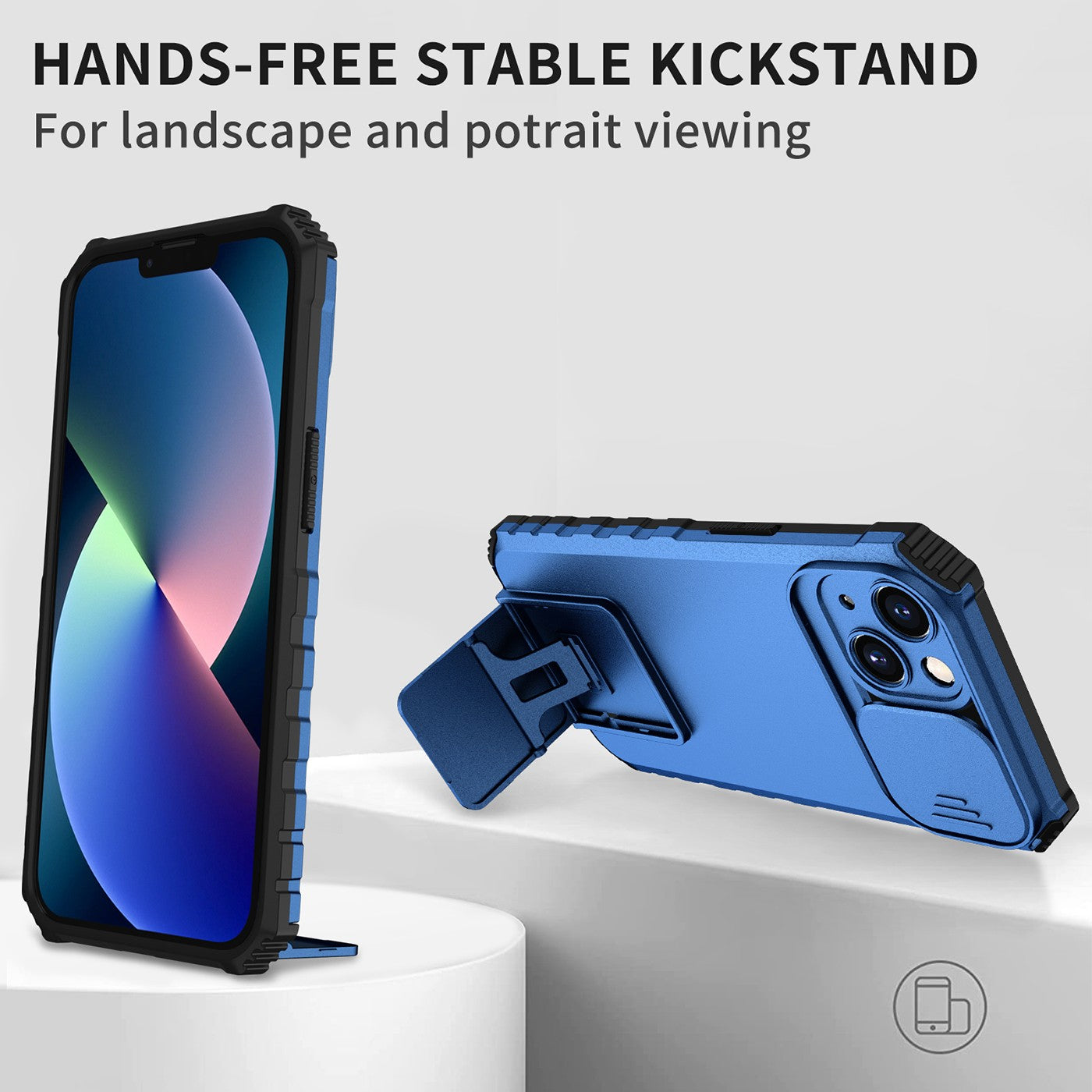 Husa Defender cu Stand pentru iPhone 12 Pro Max, Albastru, Suport reglabil, Antisoc, Protectie glisanta pentru camera