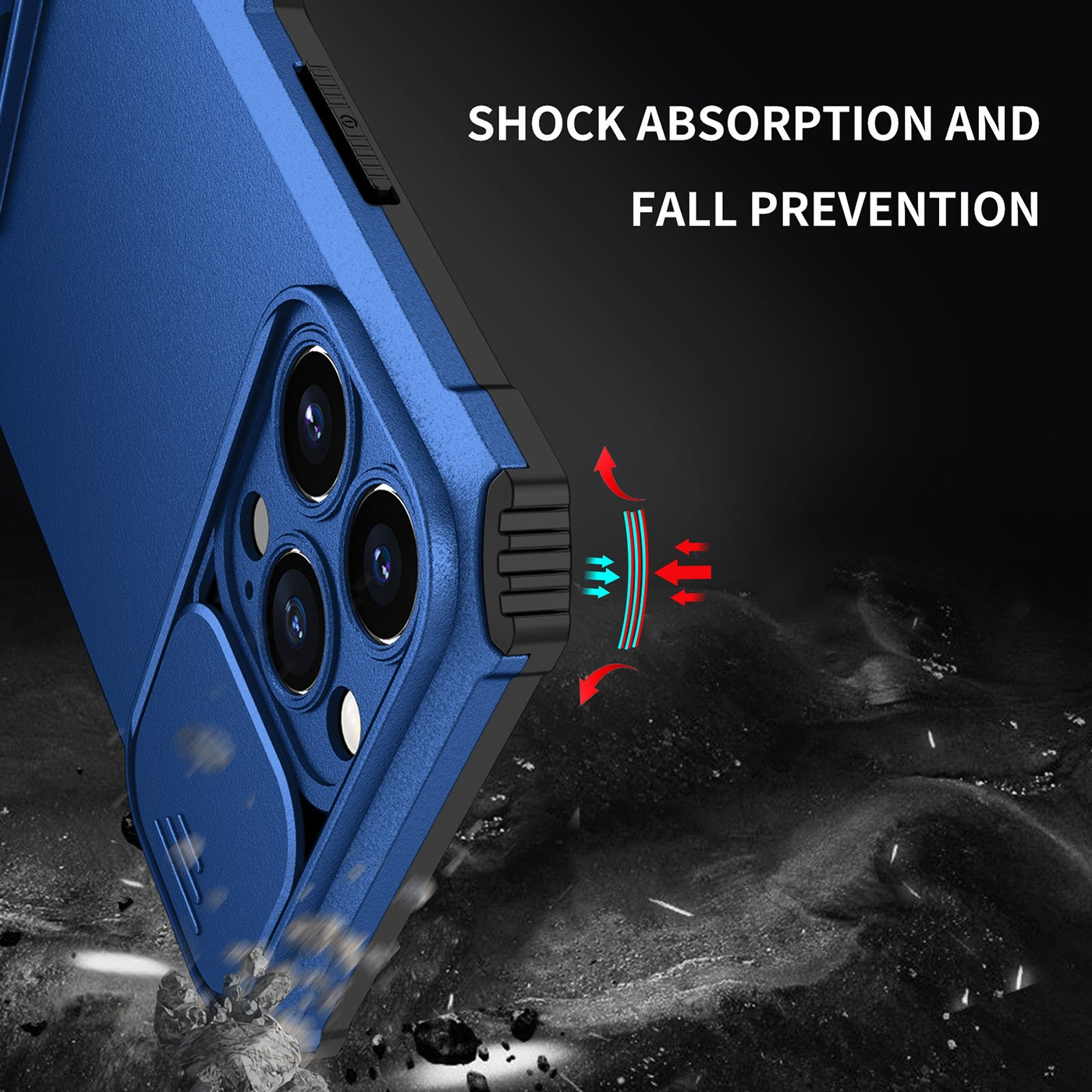 Husa Defender cu Stand pentru iPhone 13, Albastru, Suport reglabil, Antisoc, Protectie glisanta pentru camera