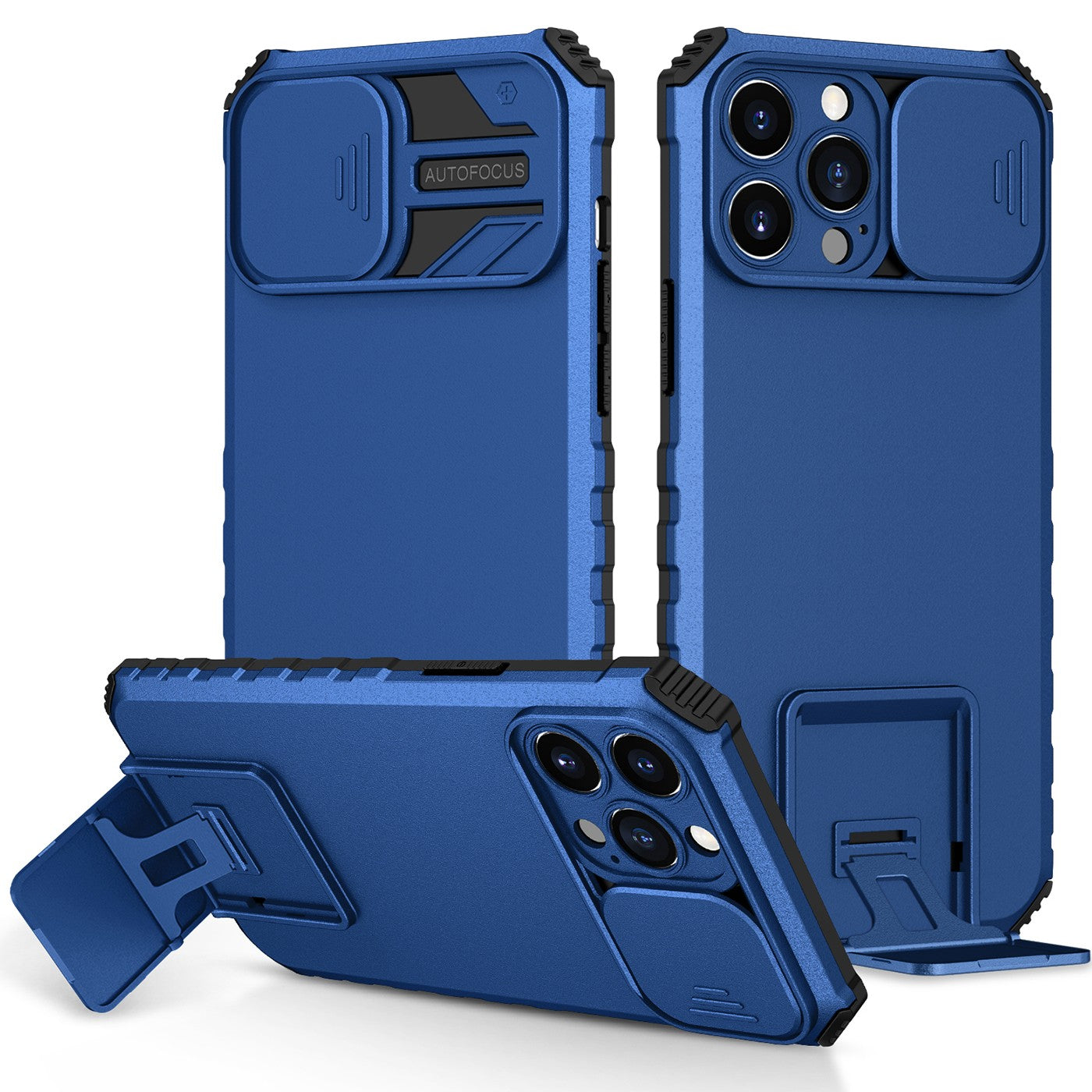 Husa Defender cu Stand pentru iPhone 13 Pro Max, Albastru, Suport reglabil, Antisoc, Protectie glisanta pentru camera
