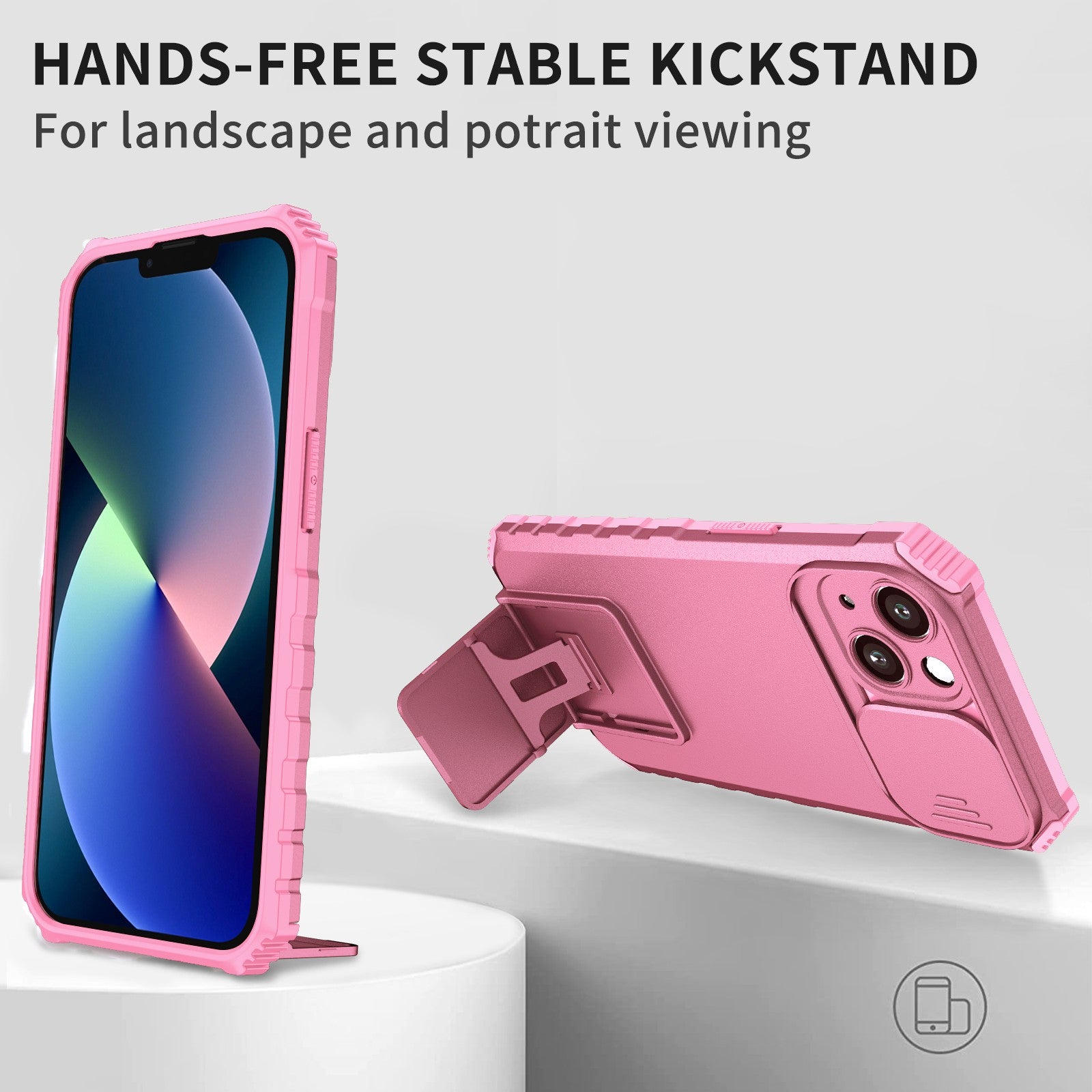 Husa Defender cu Stand pentru Samsung Galaxy A02s/ A03s, Roz, Suport reglabil, Antisoc, Protectie glisanta pentru camera