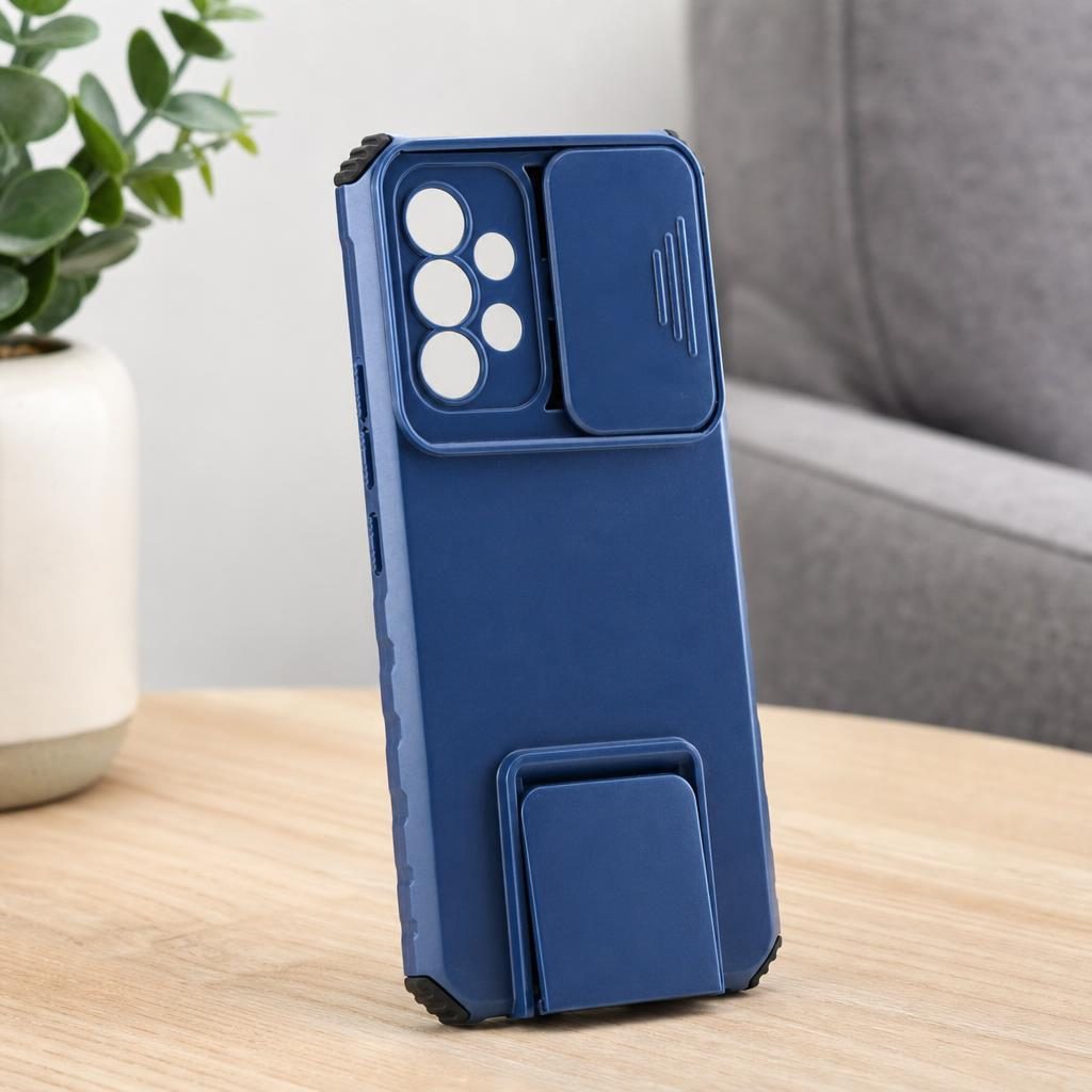 Husa Defender cu Stand pentru Samsung Galaxy A53 5G, Albastru, Suport reglabil, Antisoc, Protectie glisanta pentru camera