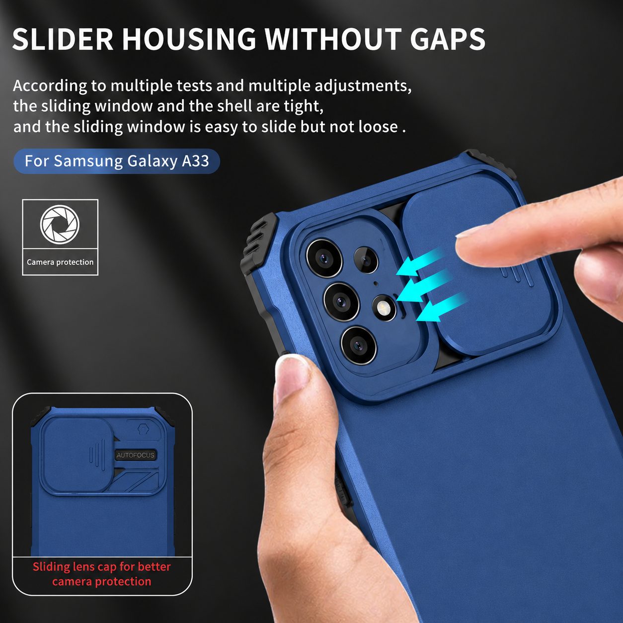 Husa Defender cu Stand pentru Samsung Galaxy A53 5G, Albastru, Suport reglabil, Antisoc, Protectie glisanta pentru camera