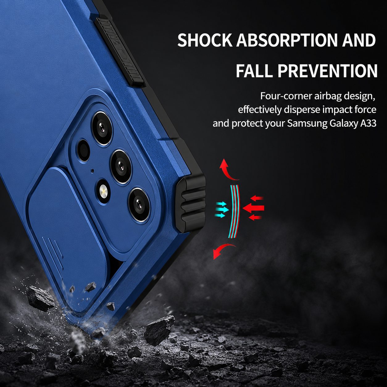 Husa Defender cu Stand pentru Samsung Galaxy A72 4G/ 5G, Albastru, Suport reglabil, Antisoc, Protectie glisanta pentru camera