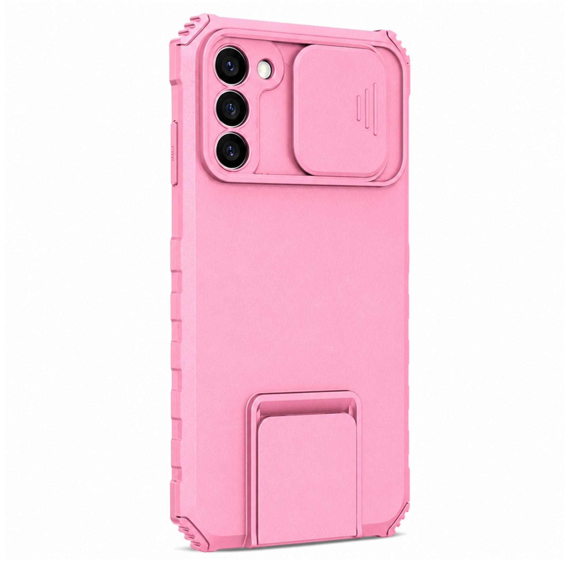 Husa Defender cu Stand pentru Samsung Galaxy S21 FE, Roz, Suport reglabil, Antisoc, Protectie glisanta pentru camera