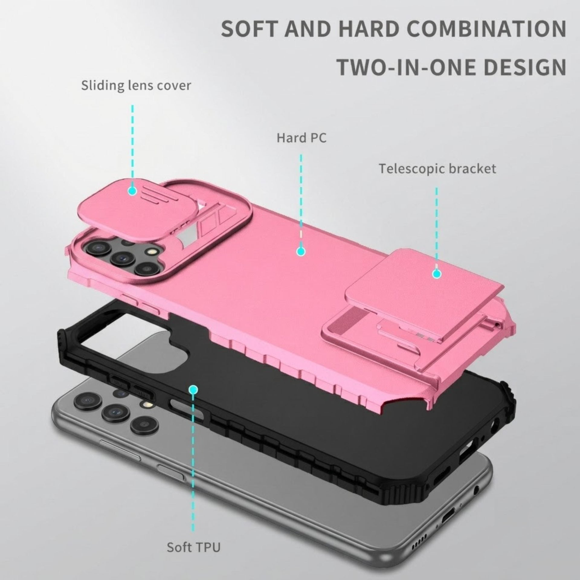 Husa Defender cu Stand pentru Samsung Galaxy S21 FE, Roz, Suport reglabil, Antisoc, Protectie glisanta pentru camera