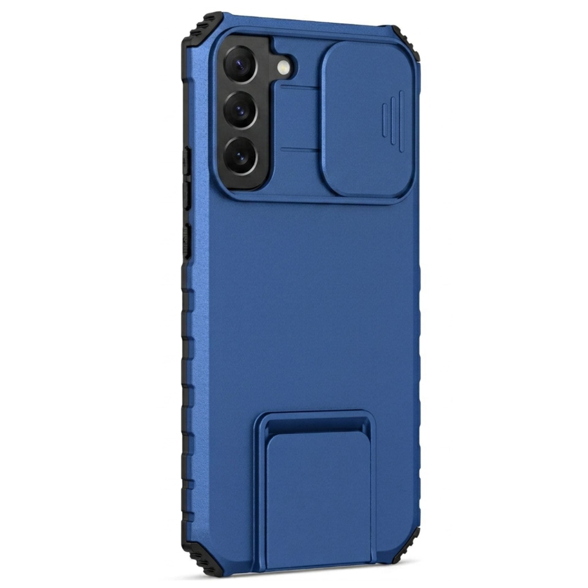 Husa Defender cu Stand pentru Samsung Galaxy S22 Plus, Albastru, Suport reglabil, Antisoc, Protectie glisanta pentru camera