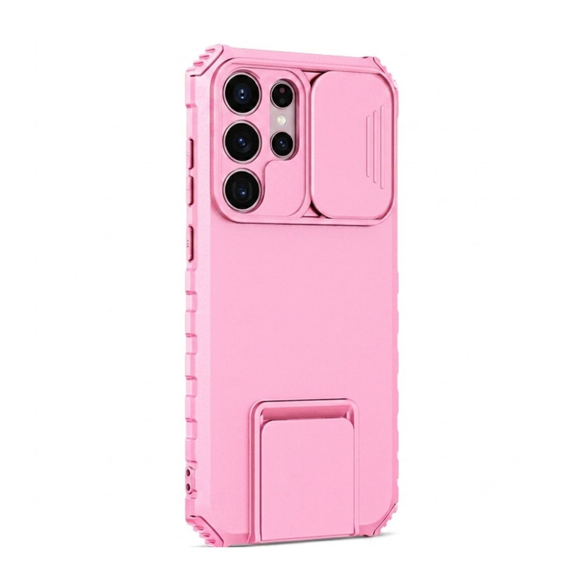Husa Defender cu Stand pentru Samsung Galaxy S22 Ultra, Roz, Suport reglabil, Antisoc, Protectie glisanta pentru camera