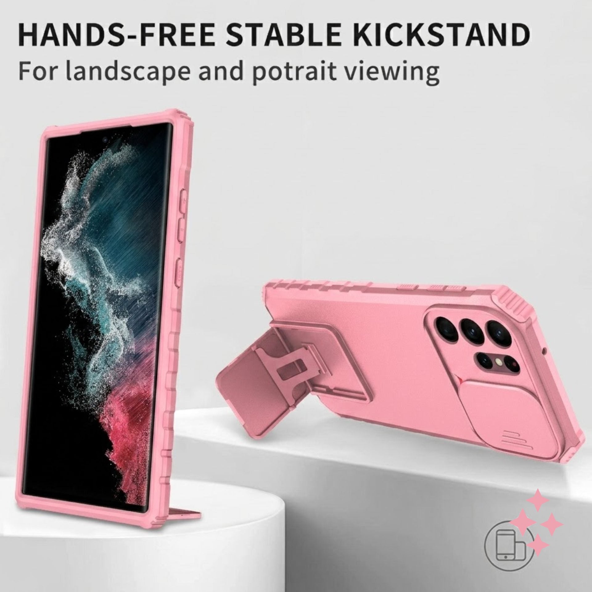 Husa Defender cu Stand pentru Samsung Galaxy S22 Ultra, Roz, Suport reglabil, Antisoc, Protectie glisanta pentru camera